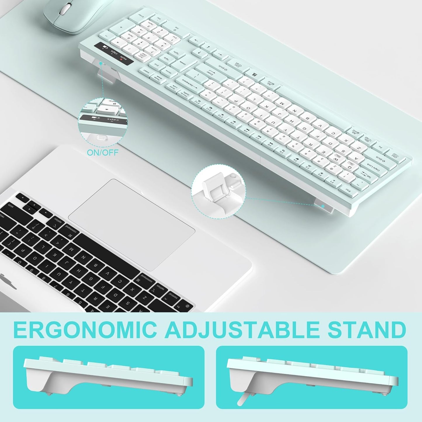 RECCAZR 2.4GHz Silent Keyboard and Mouse Combo Wireless,ful-Sized Wireless Keyboard and Adjustable DPI Mouse, USB