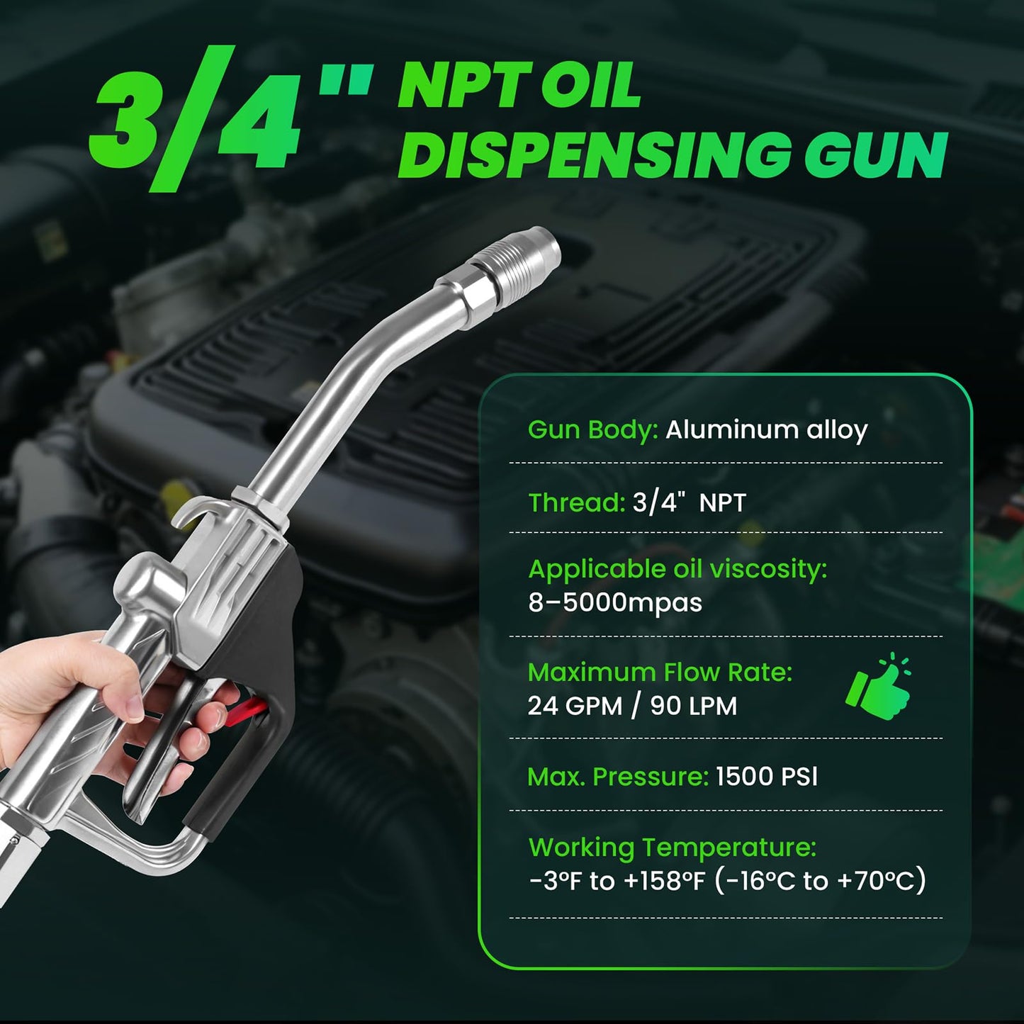 GRYVOZE 3/4 Inch NPT Oil Gun Dispenser, 24 GPM Heavy-Duty Oil Control Valve Nozzle, Durable Oil Dispensing Gun for Hydraulic, Engine, Gear, and Transmission Oils, plus Antifreeze
