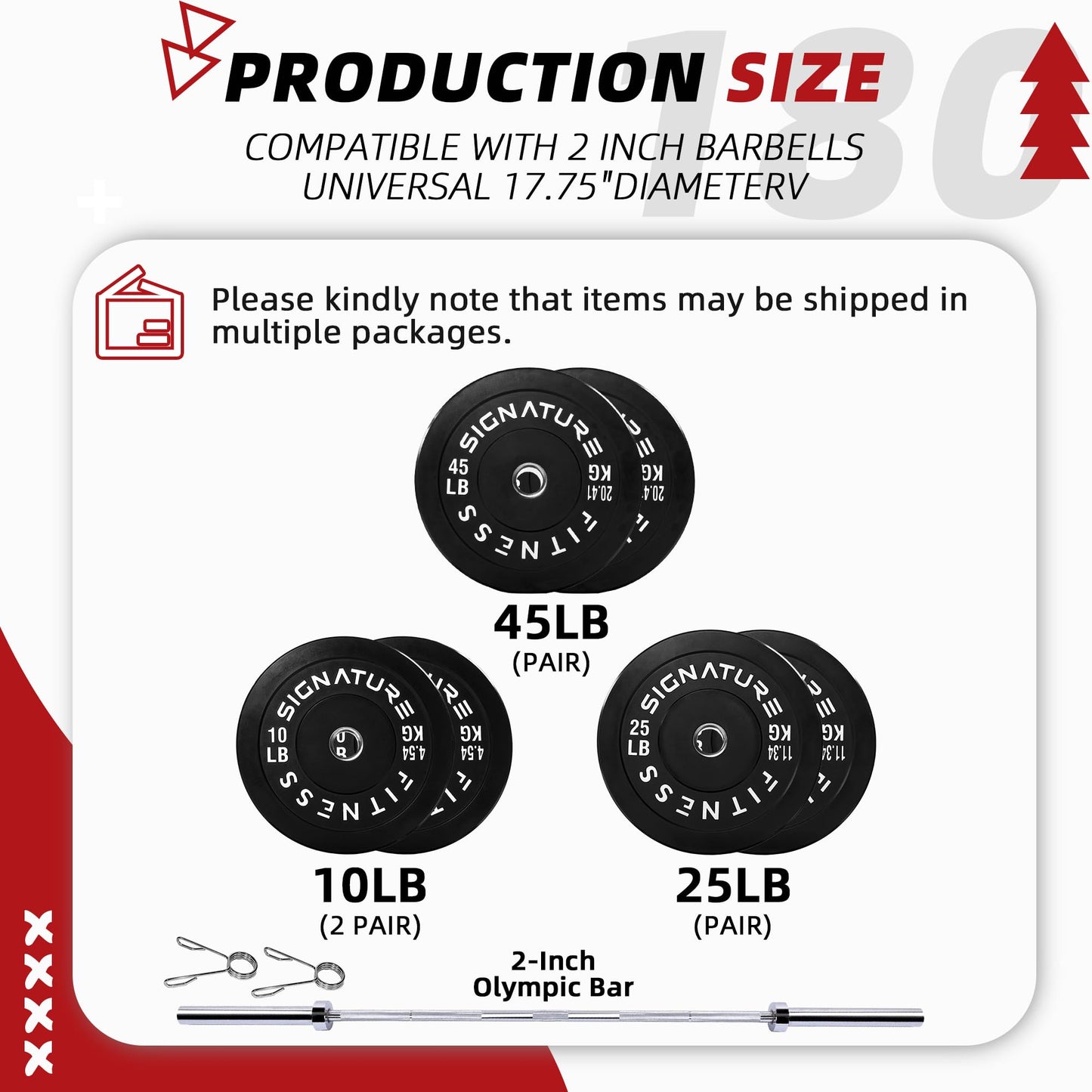 Fitvids 2-Inch Olympic Bumper Weight Plates Set Including 180 LB Weight Plates & 7FT Olympic Barbell Bar, Black