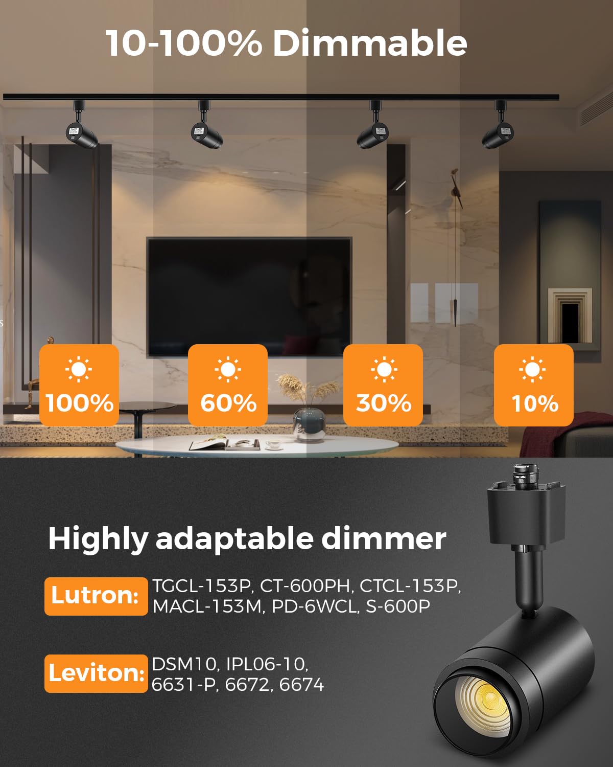 TuyuBEE 5 Color Zoomable 6-Light LED Track Lighting Kit with 6.6FT H Track Lighting Rail & Floating Canopy Connector, Modern Kitchen Track Lighting Fixtures Ceiling Spotlight, 12W Track Heads Black