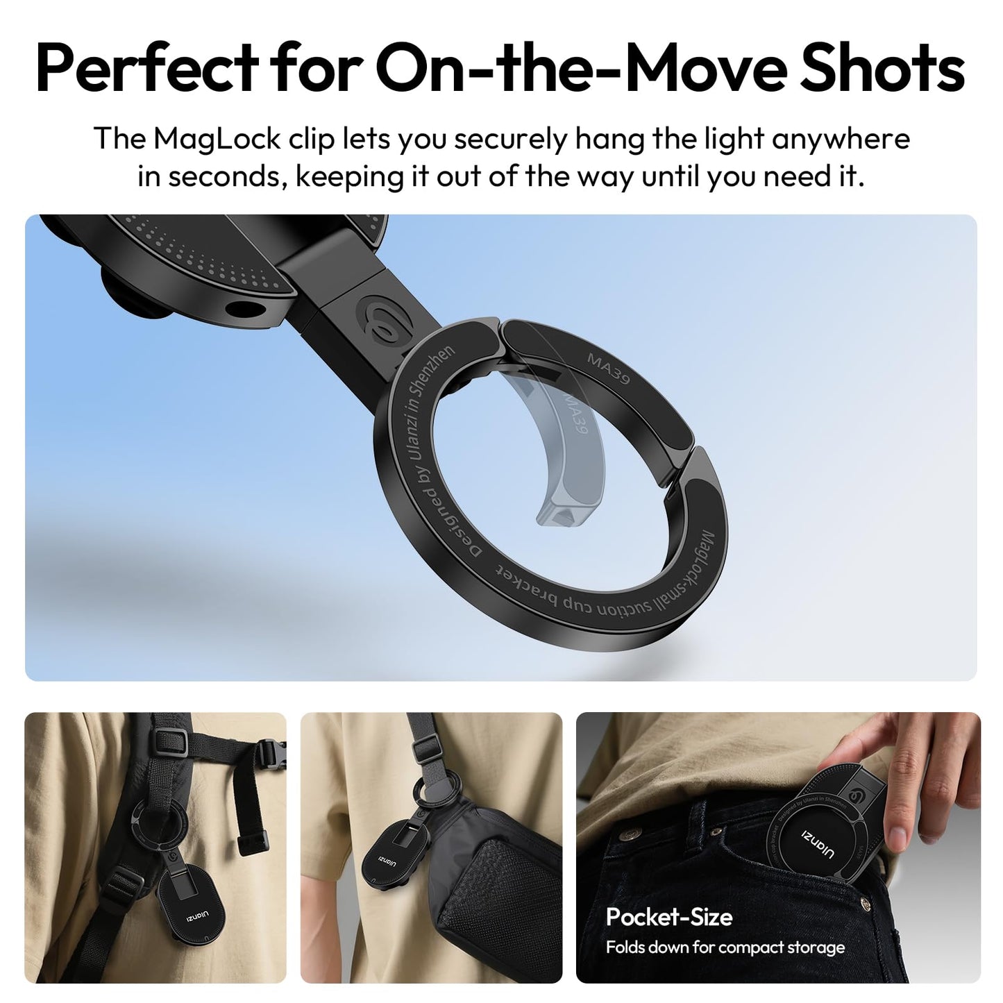 ULANZI MA39 3-in-1 Suction Magnetic Phone Holder for MagSafe, 360° Rotatable Phone Tripod Mount with Carabiner Clip, Compatible with for iPhone 17-12, Ideal for Car Dashboard, Gym, Kitchen, Office