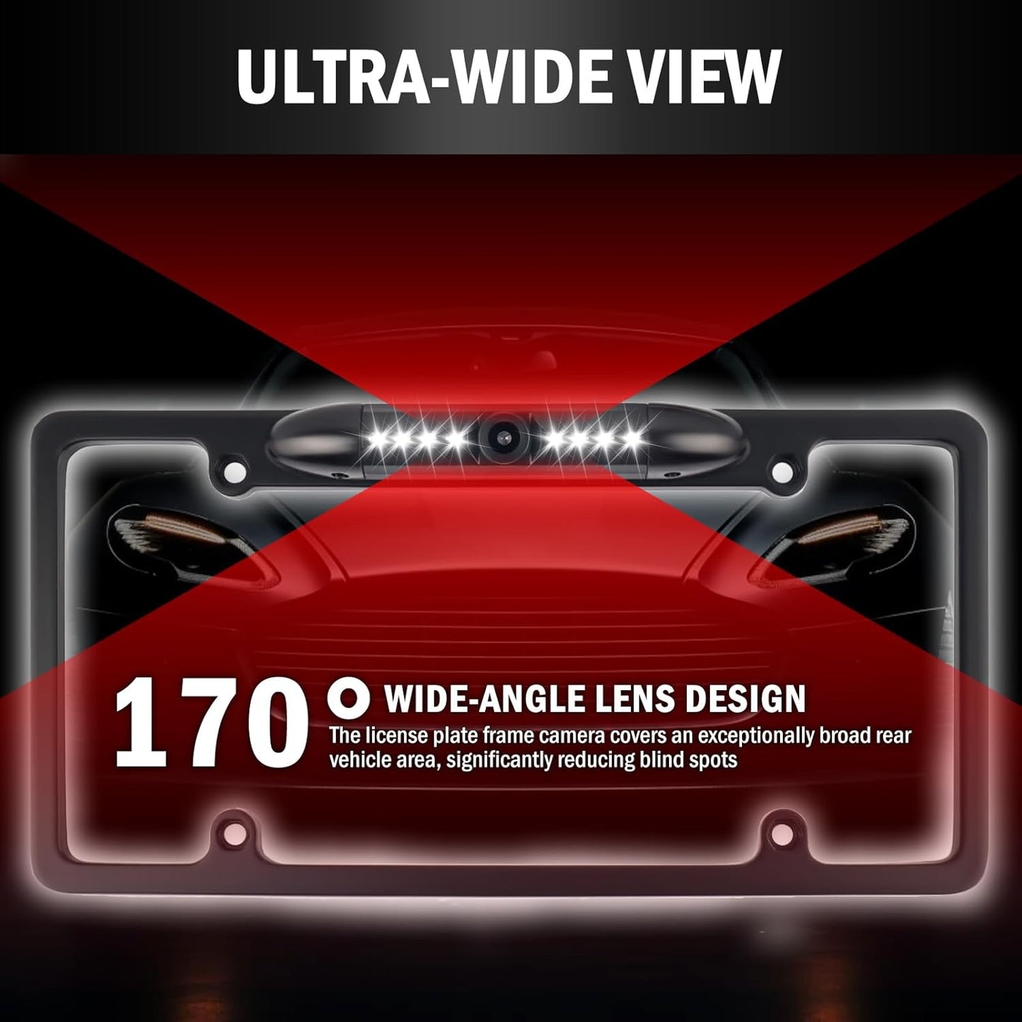 VKQTS 2026 8 170 New License Plate Backup Camera with LED Lights,Waterproof License Plate Reverse Camera with Wide