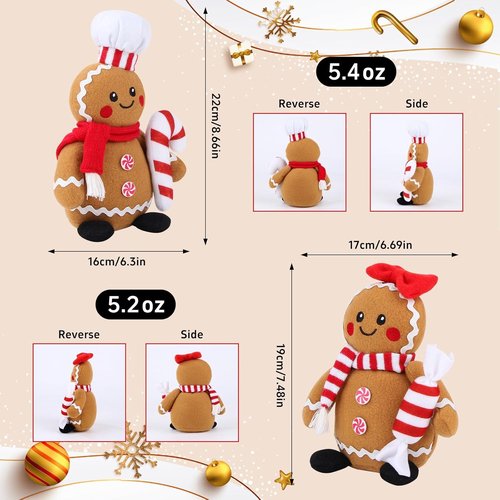 BWFY Gingerbread Man Plush Toys - Festive Stuffed Animals Set of 2 for Christmas Decor & Gifts