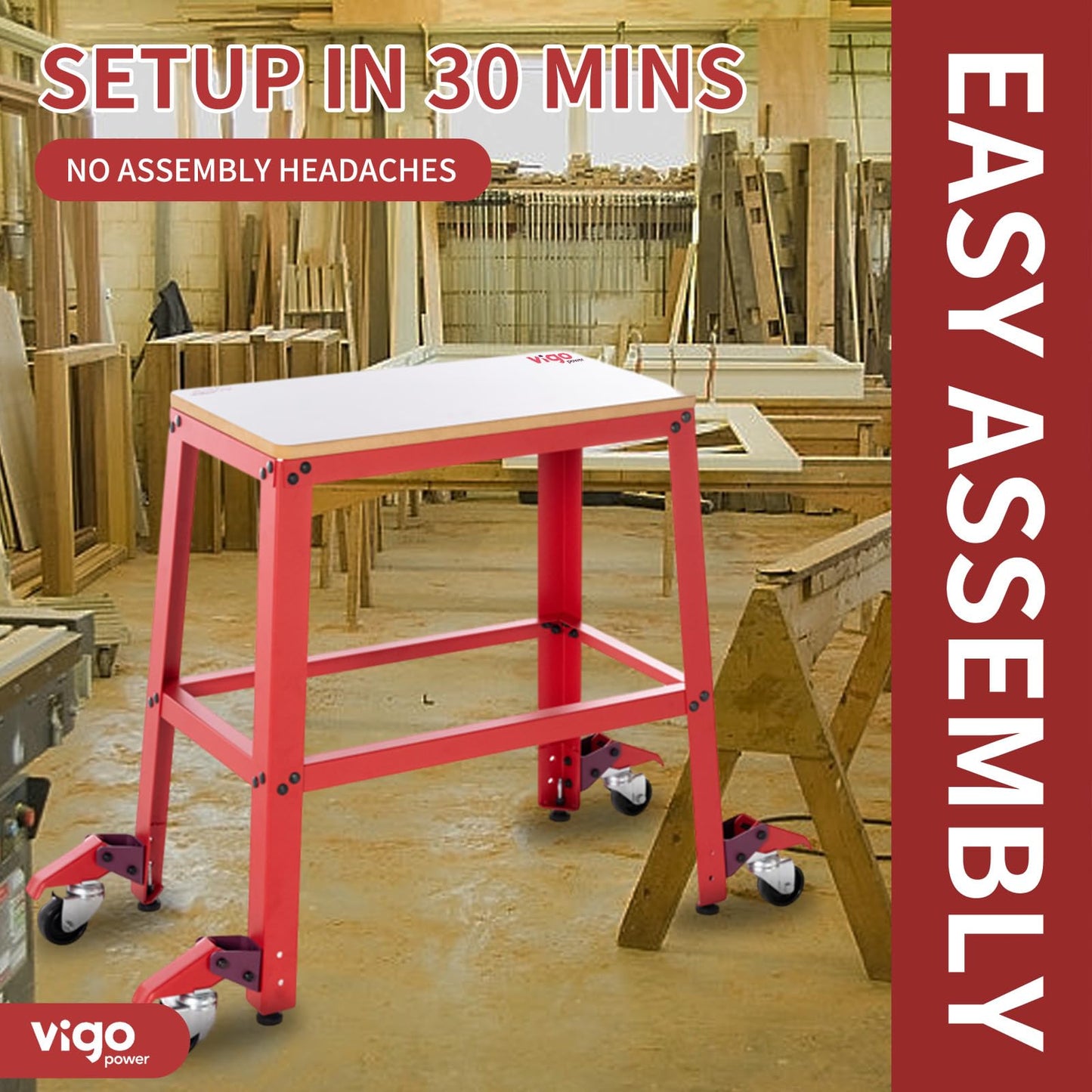 VIGO POWER Universal Tool Stand with Wheels, Drill Press, Miter Saw, Band Saw, Scroll Saw, Planer, Sander & Bench Grinder Stand, 700 lbs Heavy Duty Mobile Base, 26"x14" MDF Top, Rubber Casters