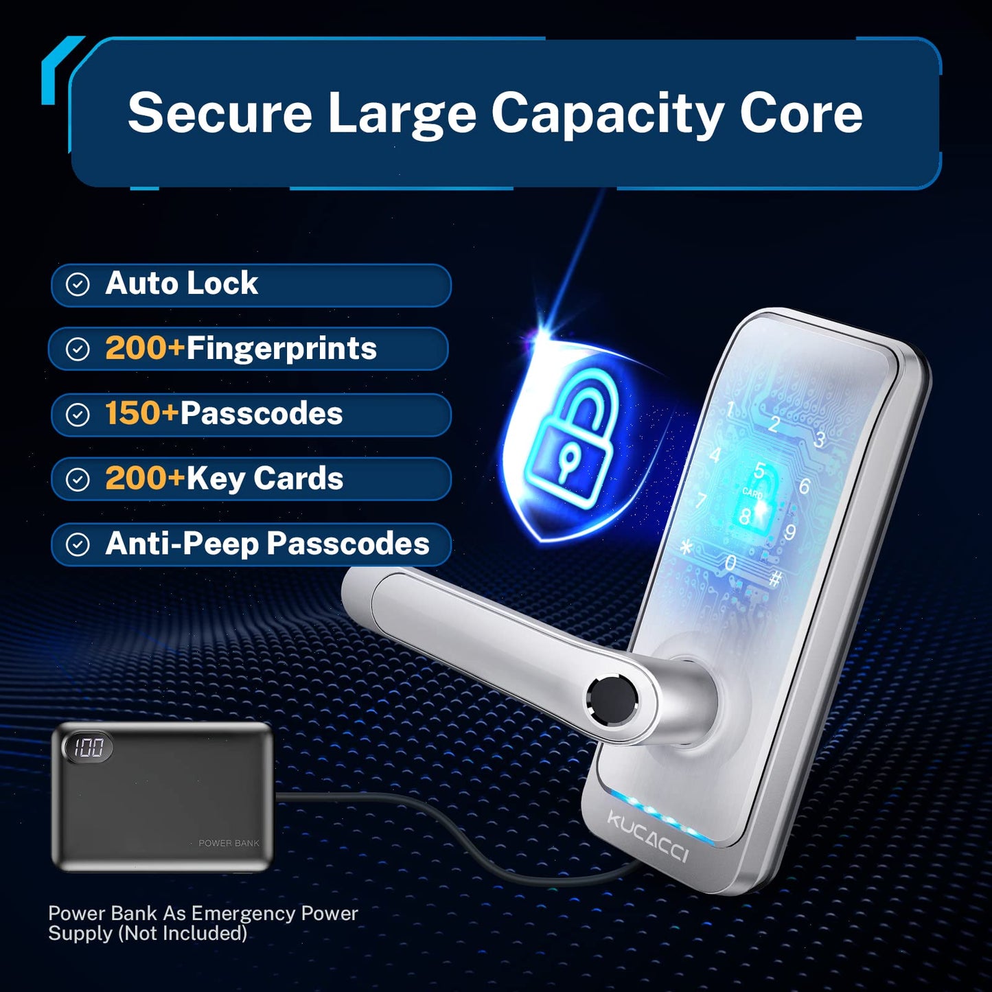 Keypad Smart Door Lock with Handle: Kucacci Keyless Entry Smart Lock for Front Door - Electronic Code for Exterior Door - Retrofit Knob Deadbolt Lock(Silver)
