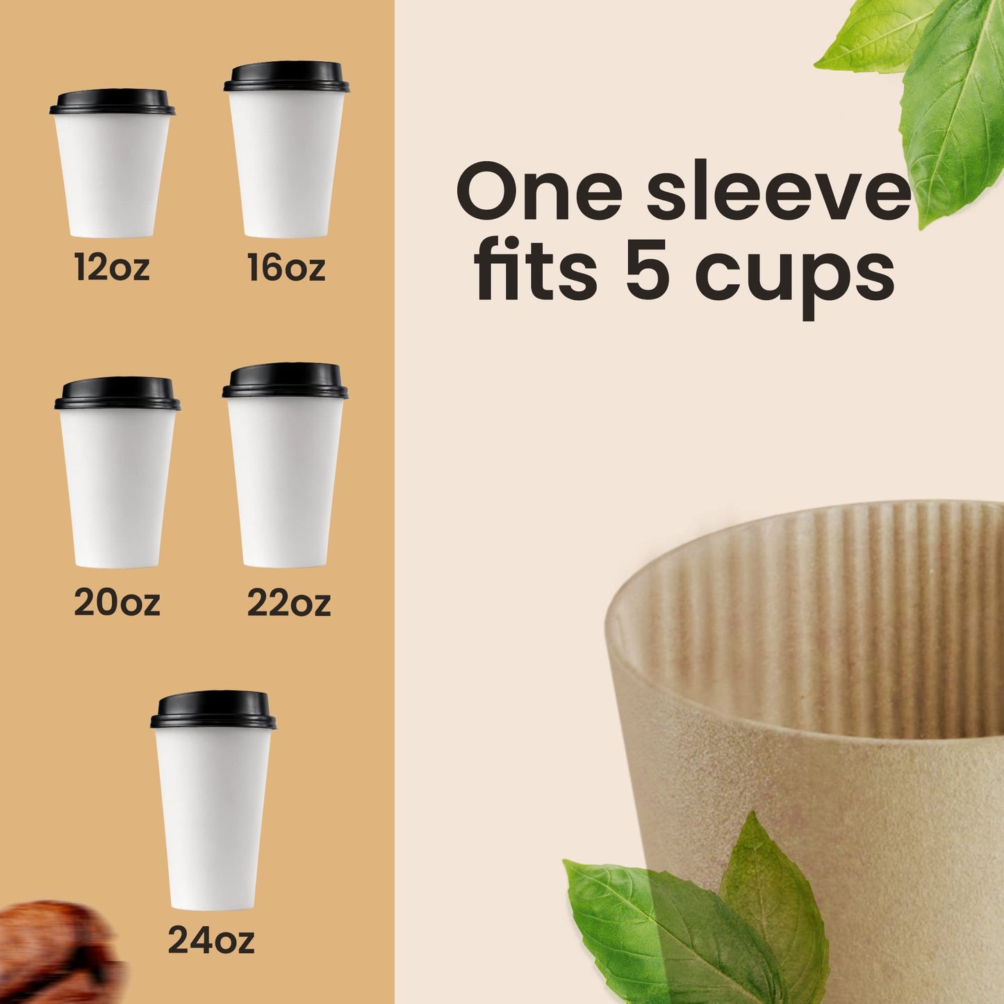 Homelance Coffee Sleeves 900 Pcs – Corrugated Brown Kraft Paper Cups Sleeves Fit 12oz, 16oz, 20oz, 22oz & 24oz Cups – Recyclable & Disposable – Perfect for Hot Drink in Cafes & Offices (Pack of 900)