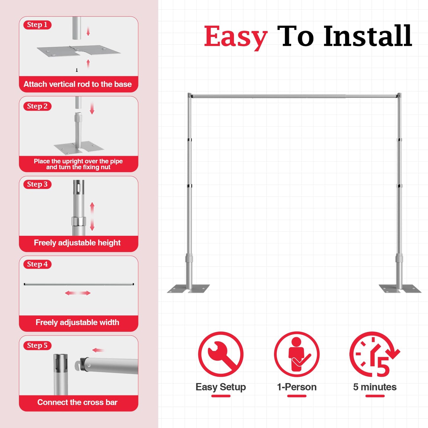 EMART 10x10ft Heavy Duty Backdrop Stand Kit, Adjustable Pipe and Drape Photo Booth Frame for Wedding, Party, Christmas, Birthday Decorations