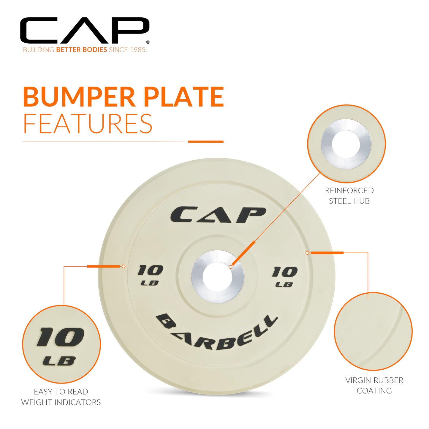 CAP Barbell Competition Olympic Bumper Plate Set, White, 10 lb Pair
