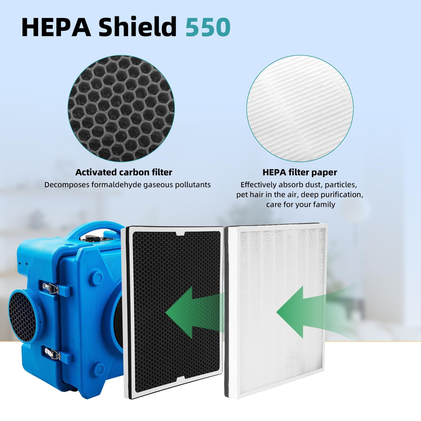 NURATIT 550 HEPA & Activated Carbon Filter Compatible with CADPXS Shield 550 HEPA Air Scrubber, Shield 550 MERV-17 Standard Pleat 18.7x15.6x2, Shield 550 Filter, 2-in-1 Filter Replacement 3 Packs