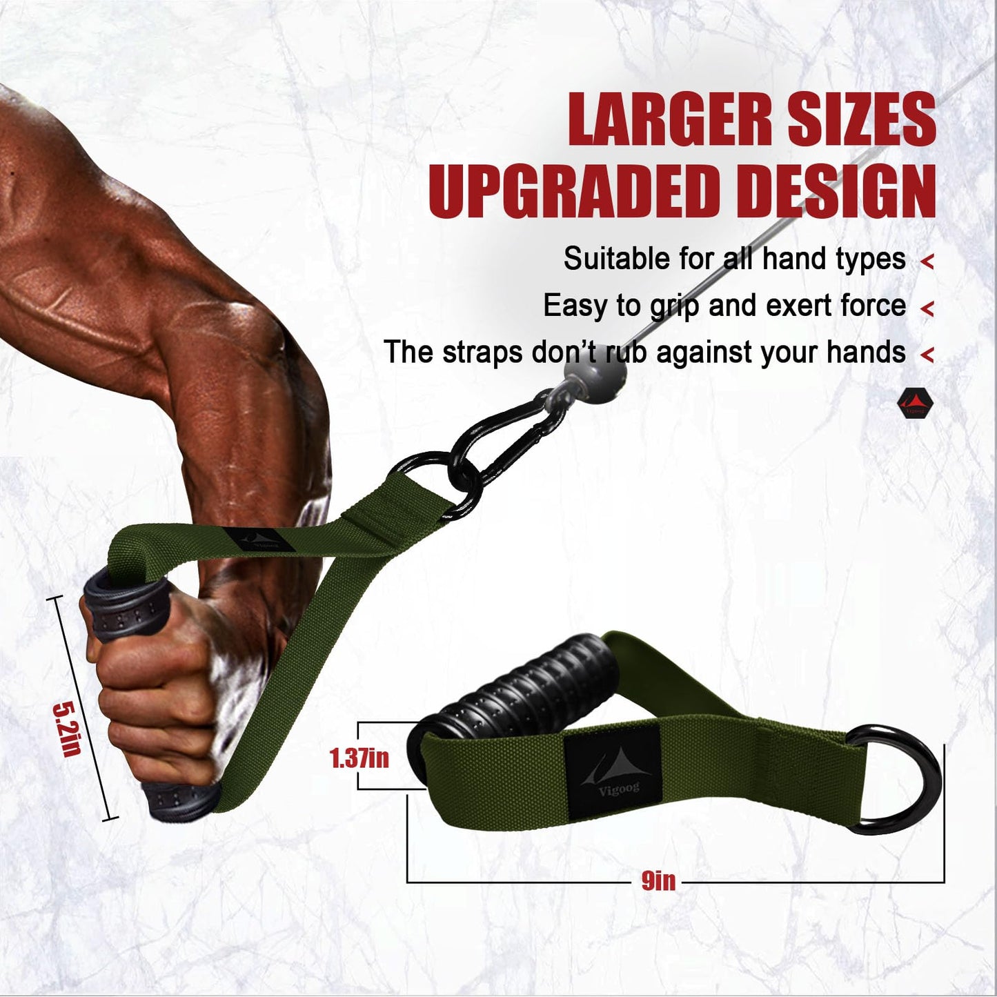 Vigoog Heavy Duty Gym Workout Handle Attachments - Powerful, Comfortable & Anti-Slip Rubber Exercise Grips for Cable Machines, Pulley Systems and Other Fitness Equipments