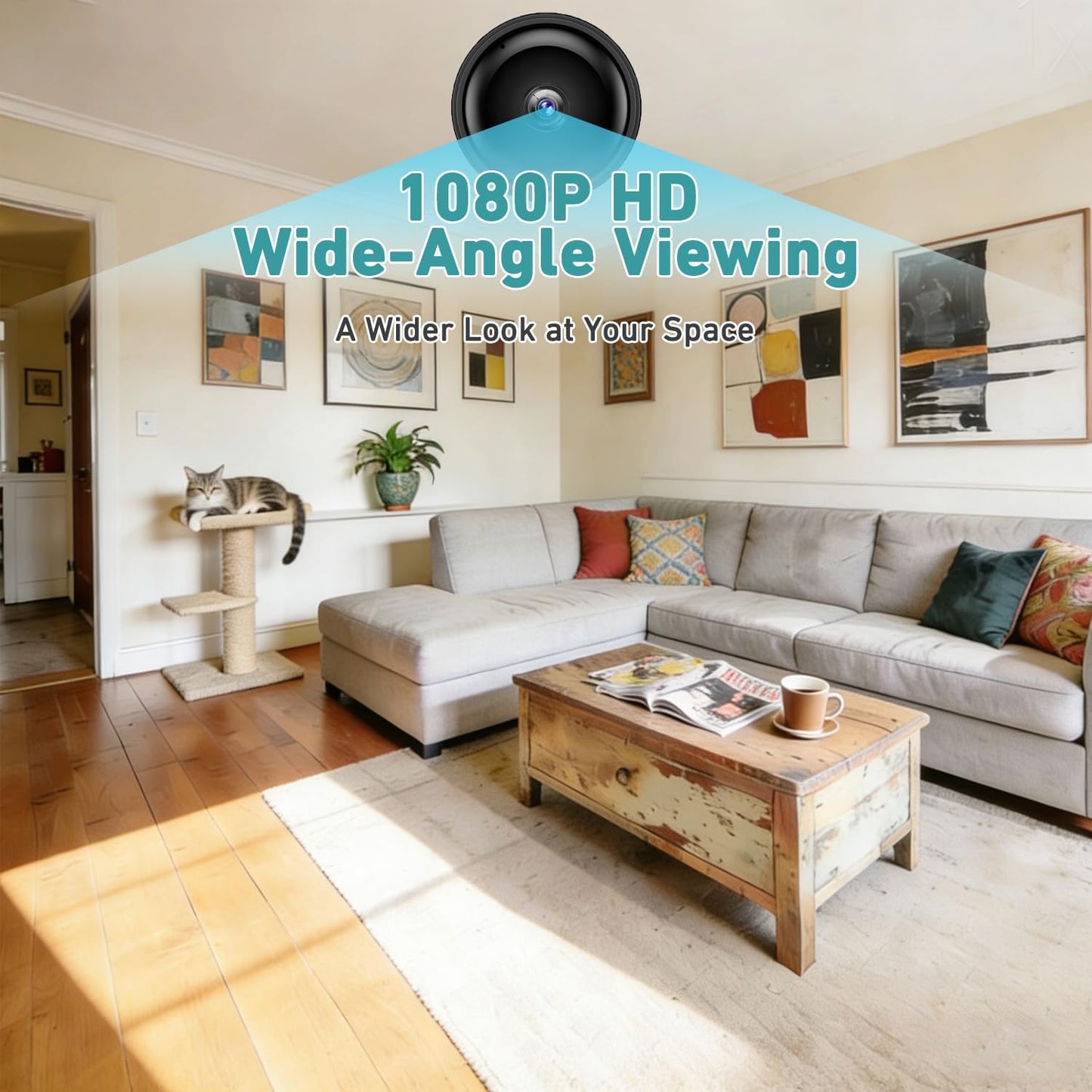 Lisviva 1080P 130Ultra-Wide Mini WiFi Camera for Heated Cat House, HD, Night Vision, Motion Detection, Angle, Local