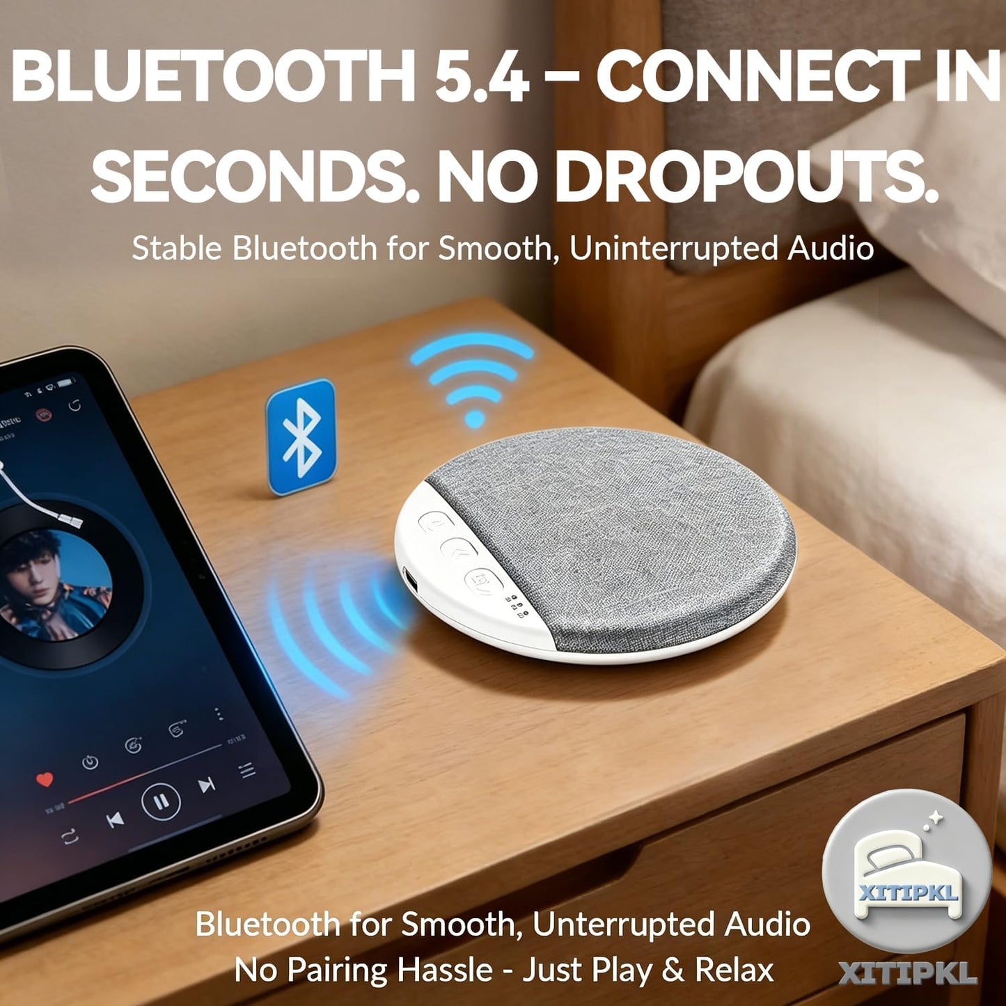 XITIPKL Bluetooth Pillow Speaker for Sleeping, Ultra-Thin Under Pillow Speaker for Side Sleepers, White Noise Sleep Aid