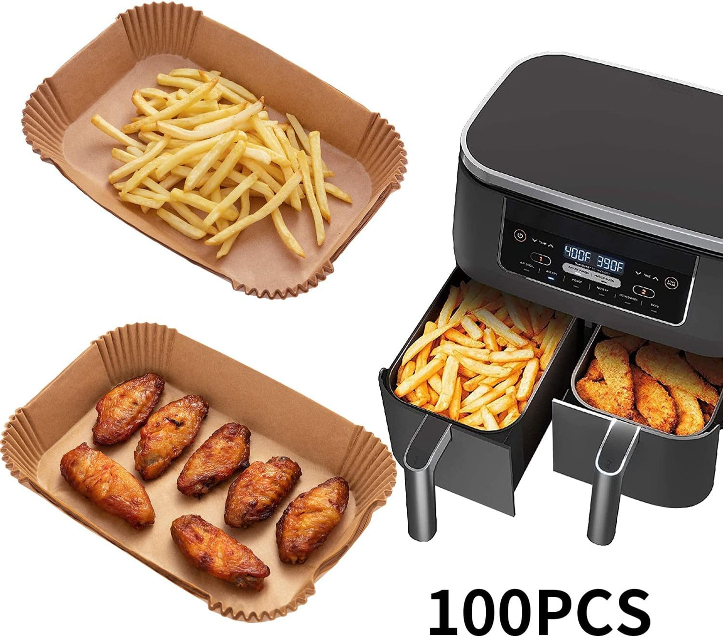 Skiennix Air Fryer Disposable Paper Liners - 100PCS Food Grade Parchment for Ninja DZ201 | 9" x 6" Natural