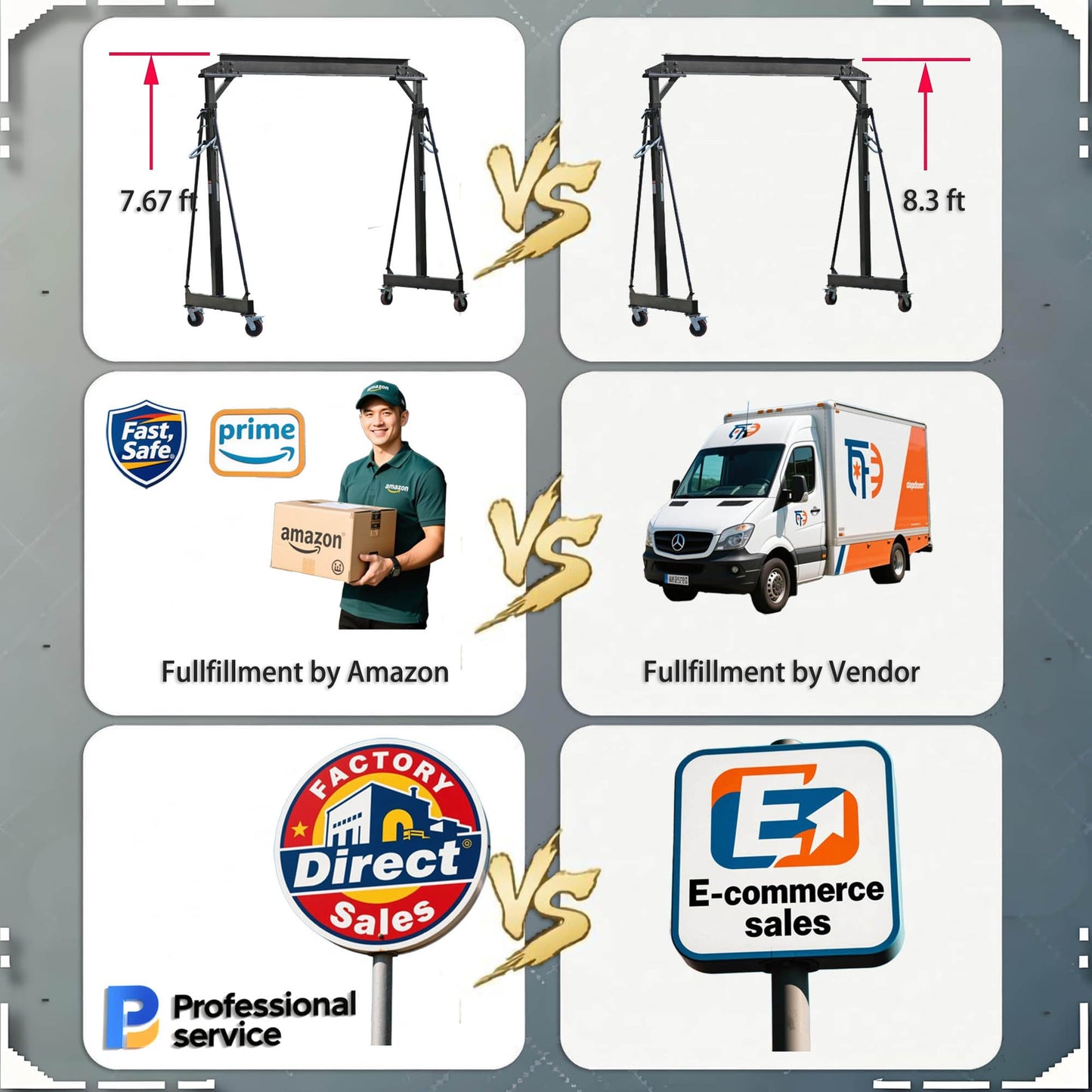 Gantry Crane 2000 lbs, Height Adjustable 7.65~10.91 ft, Economy Garage Overhead Crane 1 Ton with Manual Trolley, 328 ft Polyester Straps, Shackles, and Lifting Slings (2000 lbs)