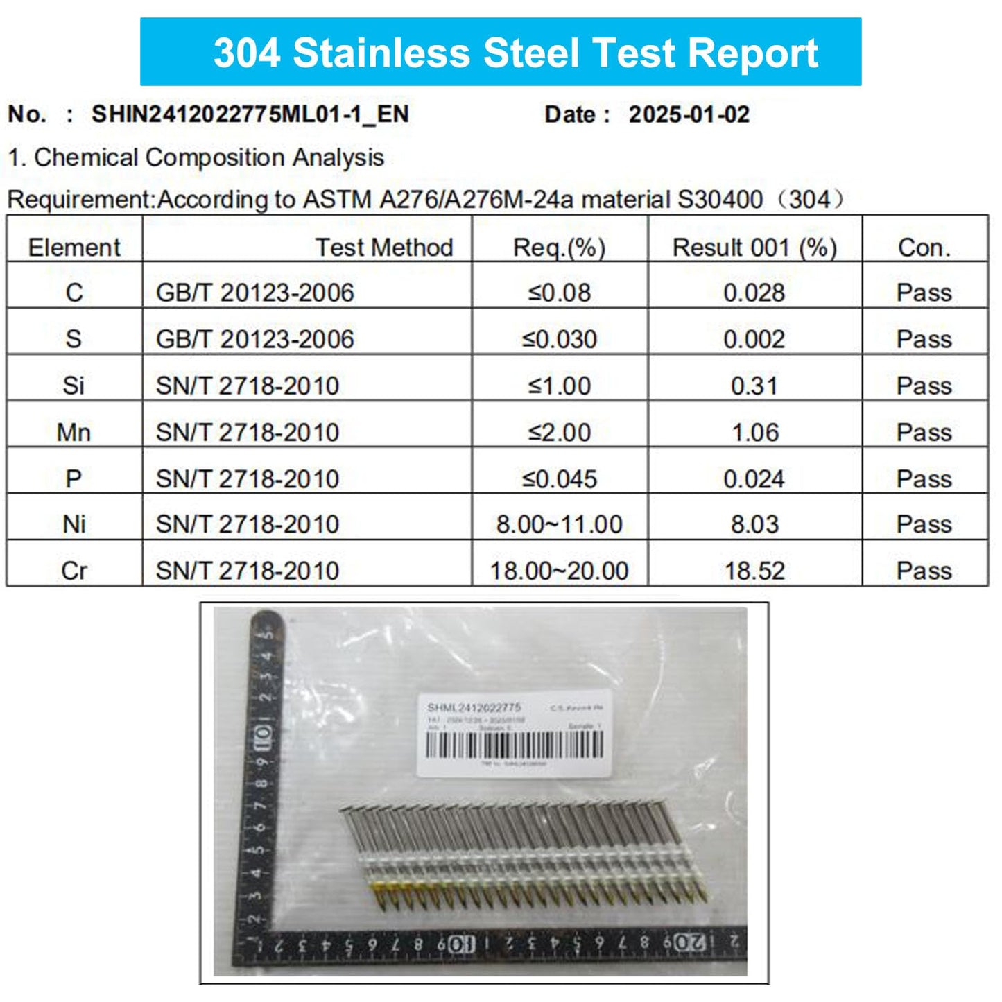 SimCos Framing Nails 304 Stainless Steel 21° Full Round Head Nail 21 Degree Ring 3-1/2” Shank Nail for Pneumatic, Electric 21 degree Framing Nailer (3-1/2" - 1000 pcs)