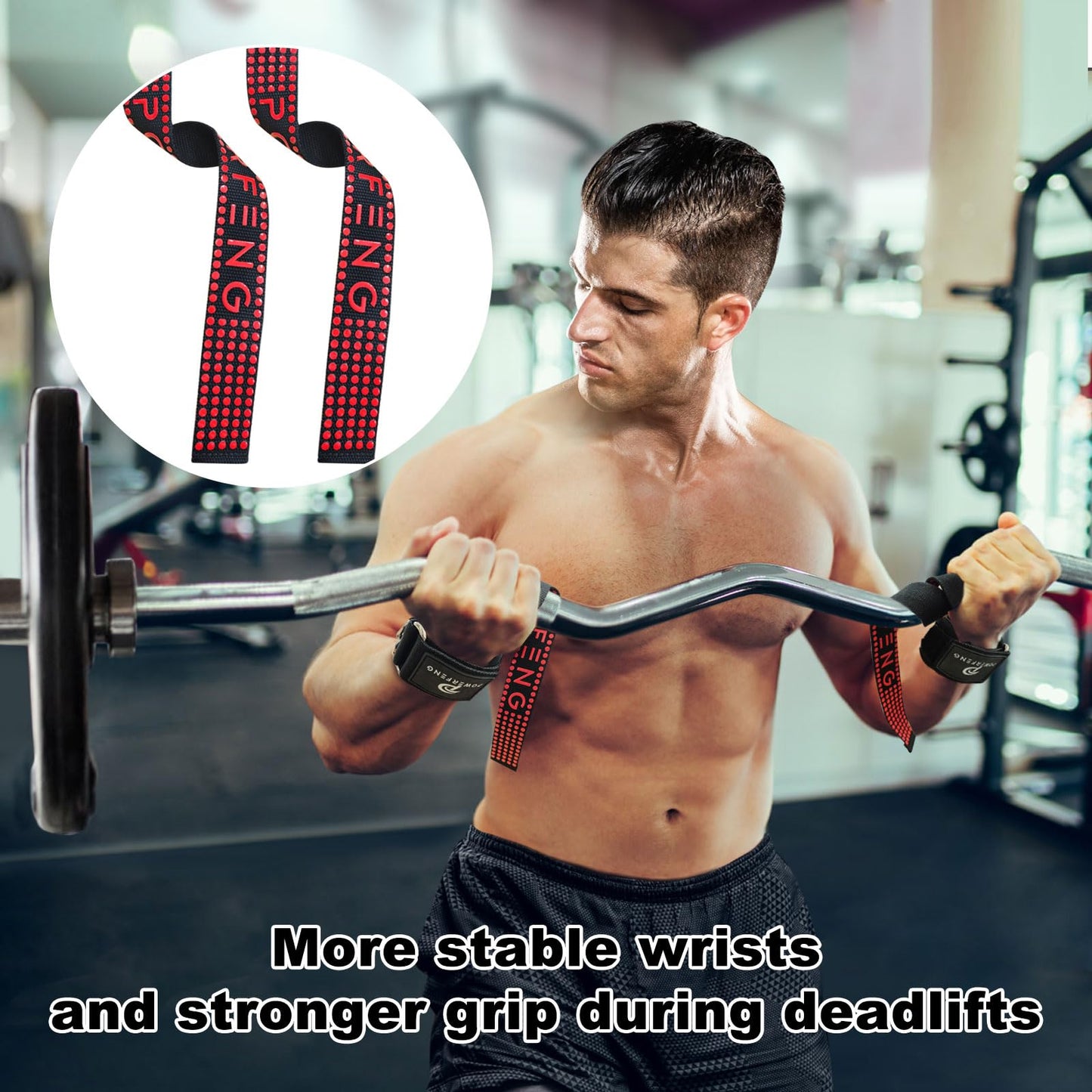 Weight Lifting Straps with D Rings for Gym Cable, Non-Slip Wrist Support, Weightlifting Straps for Bodybuilding, Powerlifting, Strength Training & Deadlifts (2Pcs)