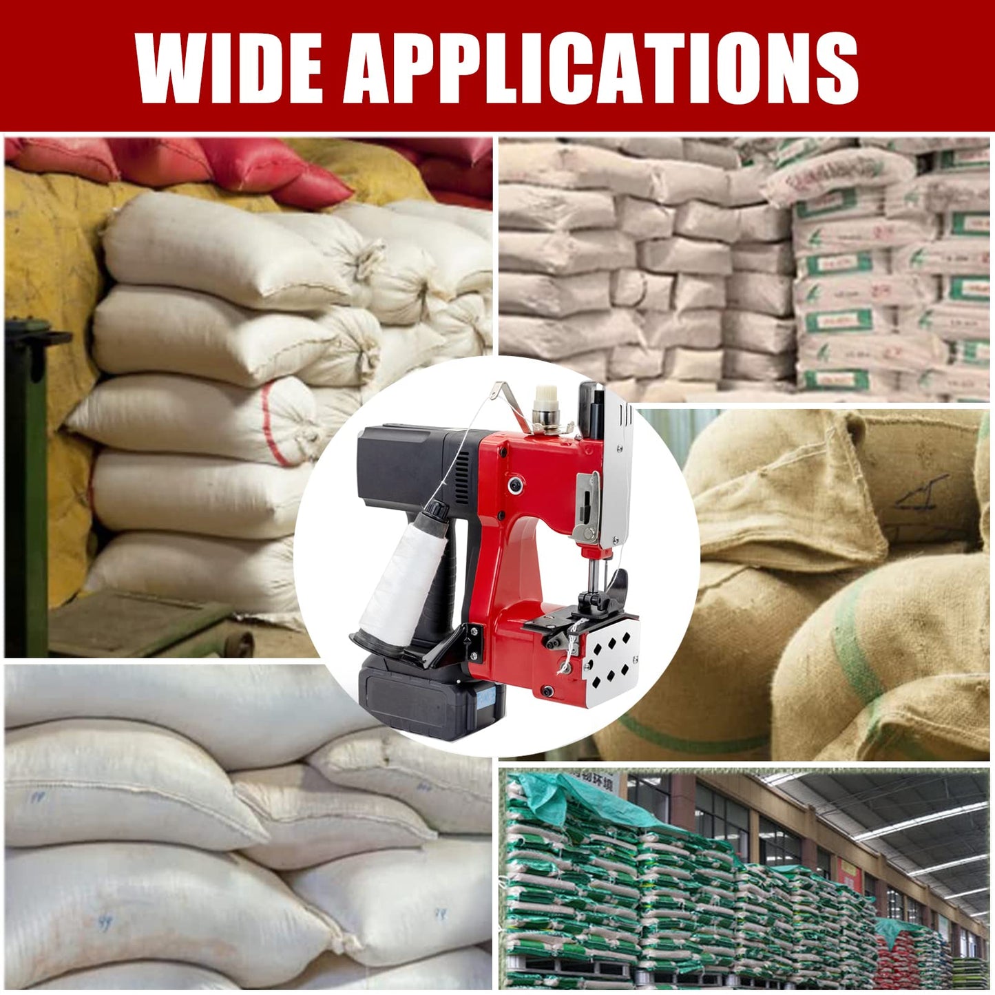 Battery Bag Sewing Closing Machine Cordless Portable Bag Closer Stitcher Packing Machine for Burlap Sack, Canvas,Feed Sacks,Rice Bags, PP Woven Kraft Paper Bag SDRTOP