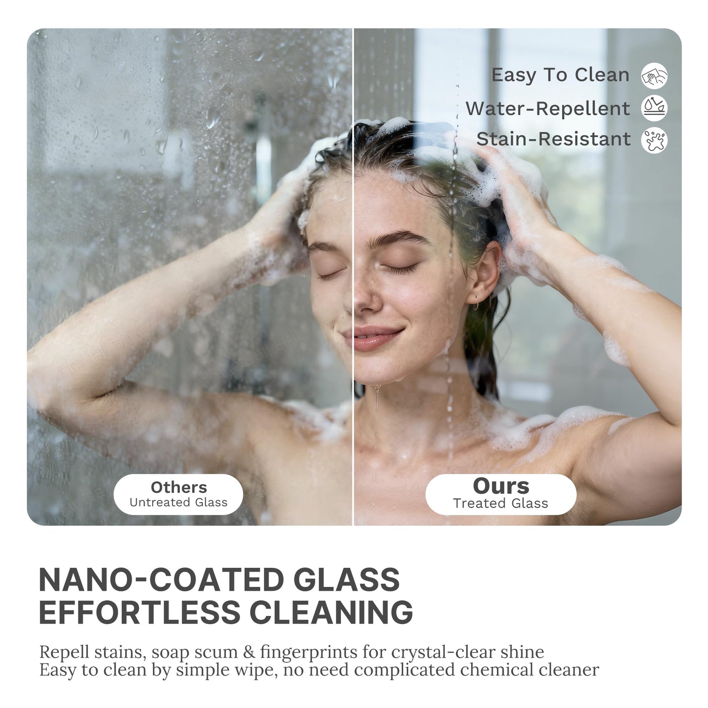 Frameless Double Sliding Shower Door, 44-48" W x 76" H, 3/8" (10mm) SGCC Certified Clear Tempered Glass, Width Adjustable, Double Towel Bars, Square Guide Bar, Stainless Steel Hardware, Chrome