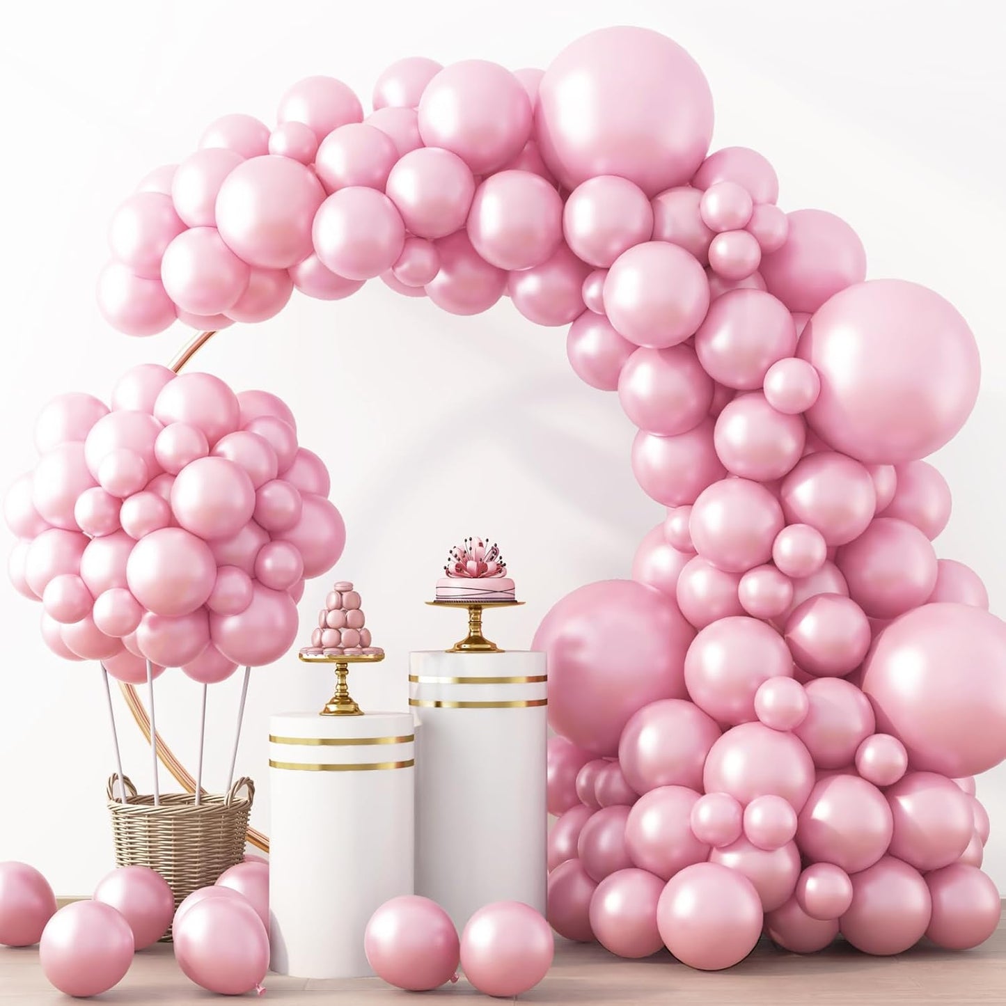 RUBFAC Pearl Pink Balloons - 129-Piece Latex Balloon Garland Kit for Weddings & Parties | 5-18 Inch Sizes