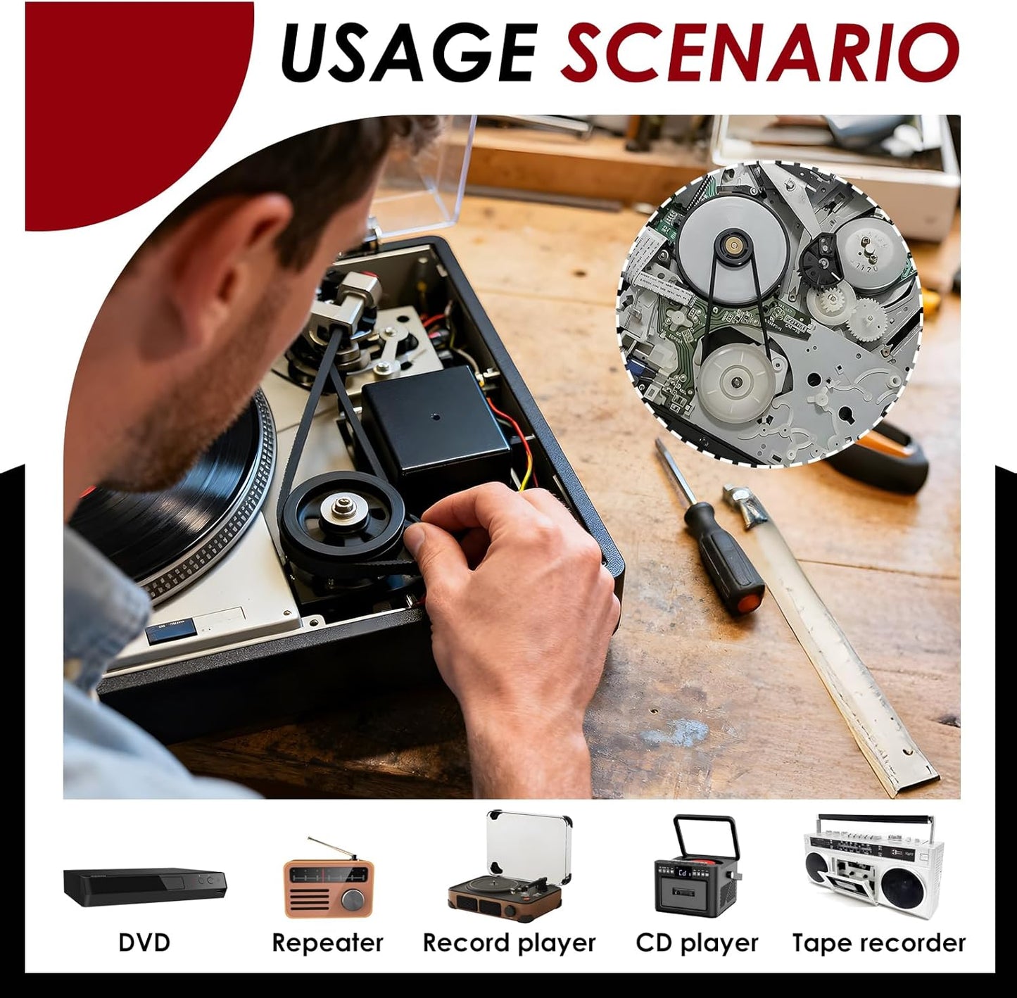 TNJPSEK 150 Cassette Set (1mm Pcs Player Belts Replacement Kit, Mixed Flat Rubber Drive Belts for Tape Recorder Repair