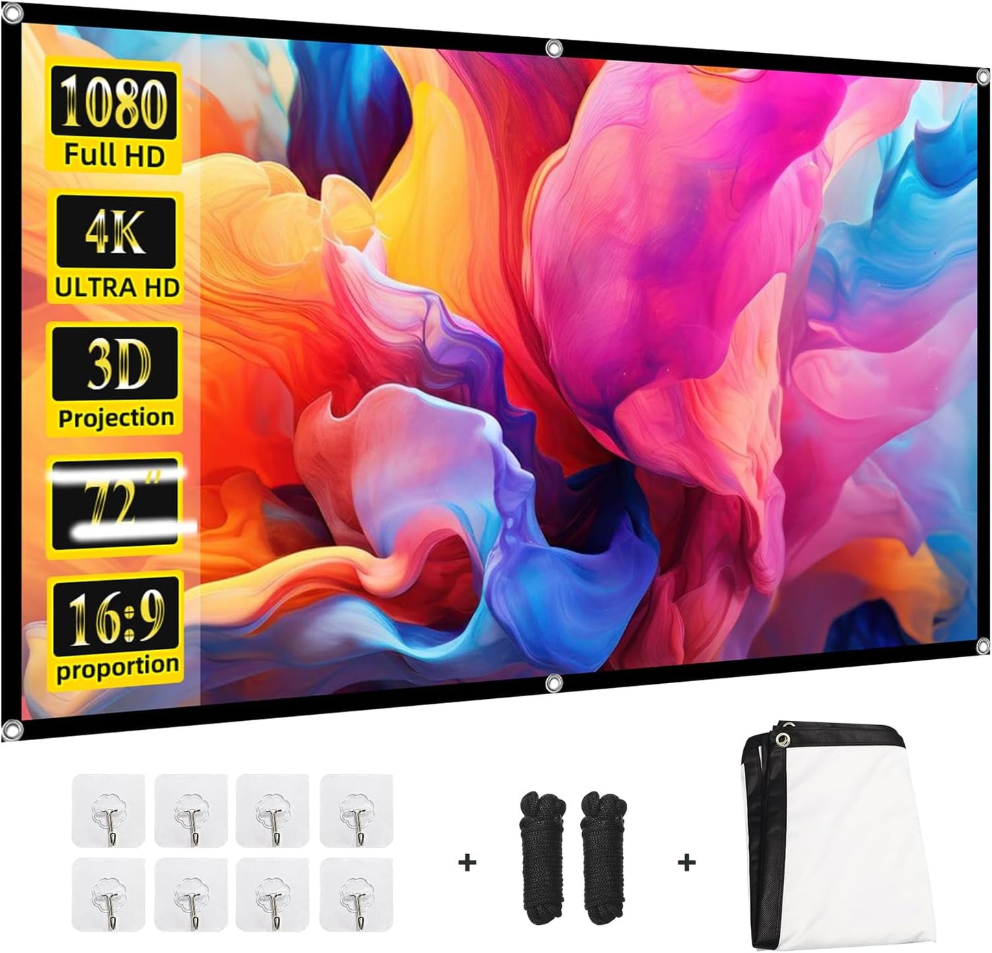 Ximaoy 72 inchPortable 16:9 Projector Screen Movie Projector Screen HD Indoor Outdoor Double Sided Rear Projection