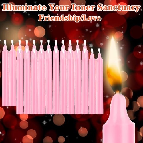 Kunrsug 24 Pack Pink Spell Chime Candles - Premium Mini Unscented Taper Candles for Rituals & Meditation - 4 Inch Tall
