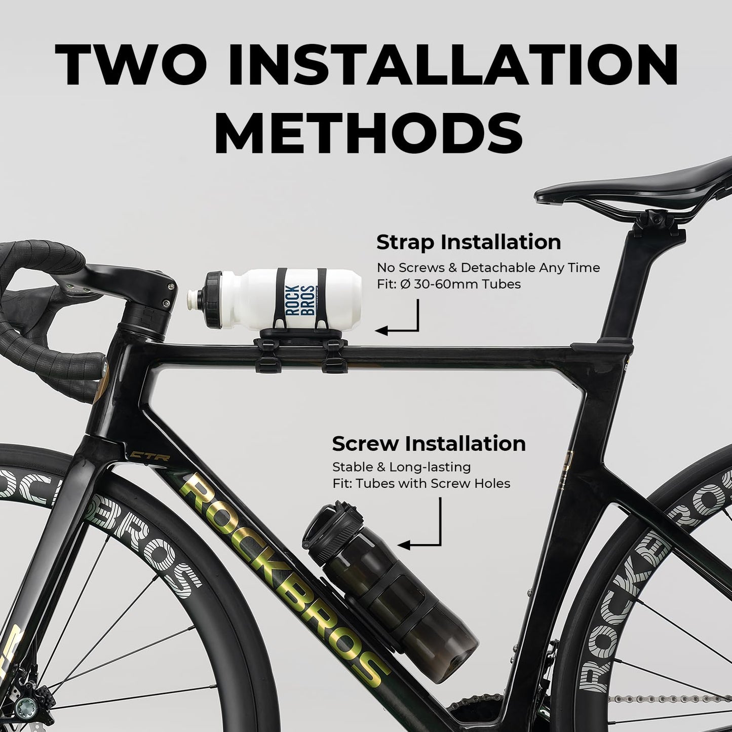 ROCKBROS Bike Water Bottle Holder with Strap, Magnetic Water Bottle Holder for Bike, Bike Cup Holder for Road, Mountain, Folding Bike, Ebike & Scooter