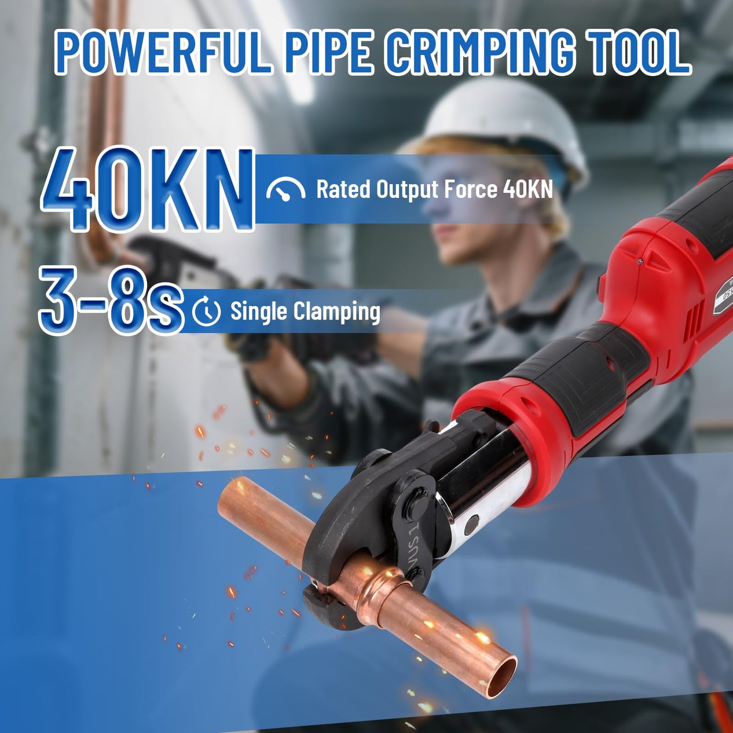 Pro Press Tool,18V Electric Pipe Crimping Tool with 4 Pro Press Jaws 1/2” 3/4“ 1” 1-1/4” US Standard for Copper, 2PCS 4AH Battery, Fast Charger & Carrying Case