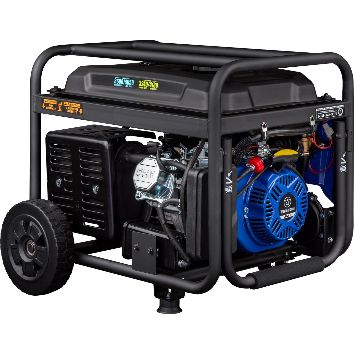 Westinghouse 4650 Peak Watt Dual Fuel Portable Generator, Remote Electric Start with Auto Choke, RV Ready 30A Outlet, Gas & Propane Powered, CO Sensor