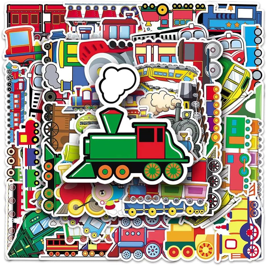 Jukome |50Pcs Train Stickers Train Waterproof Vinyl Decals for Water Bottles Bicycle Laptop Refrigerator Luggage