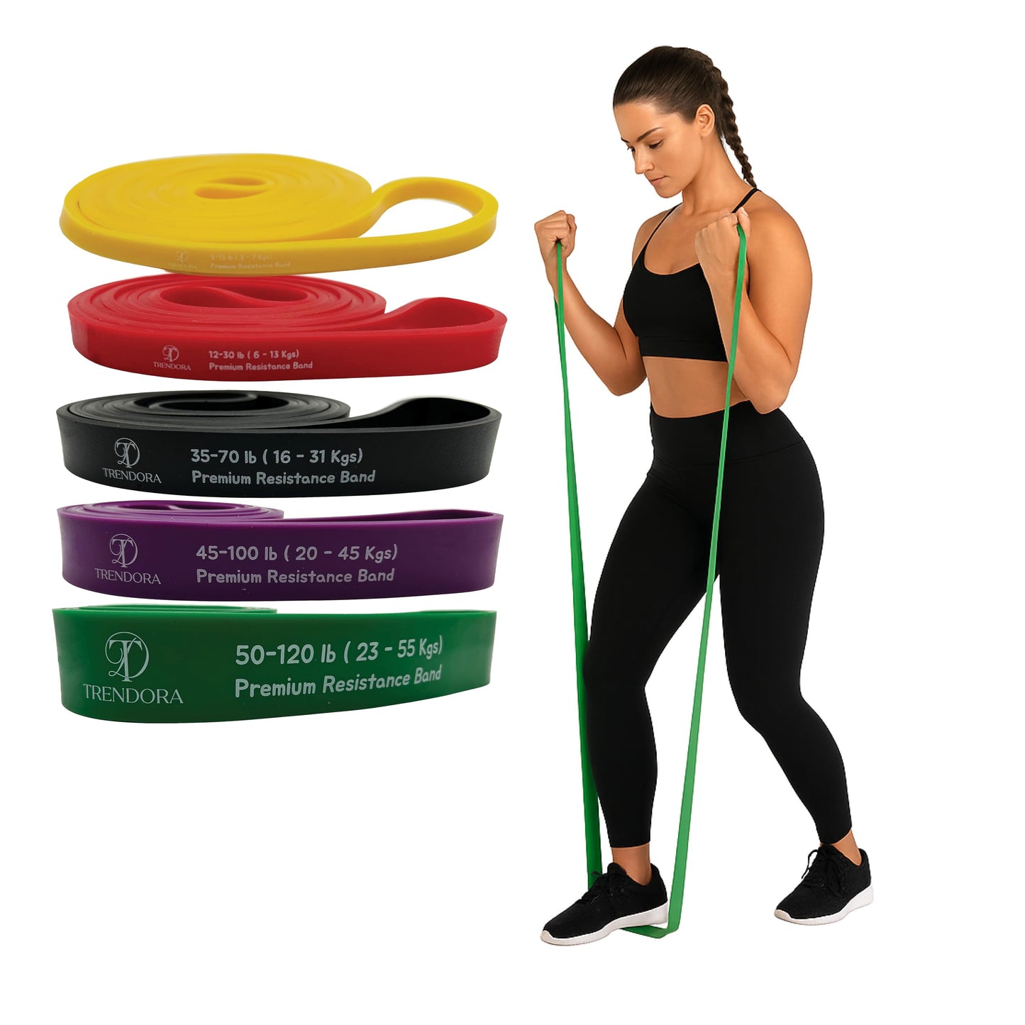 TRENDORA Premium Resistance Bands Set of 5, Exercise Bands, Workout Bands Set for Working Out with Handles for Men Women- Includes 2 Handles,2 Hooks,Storage Bags