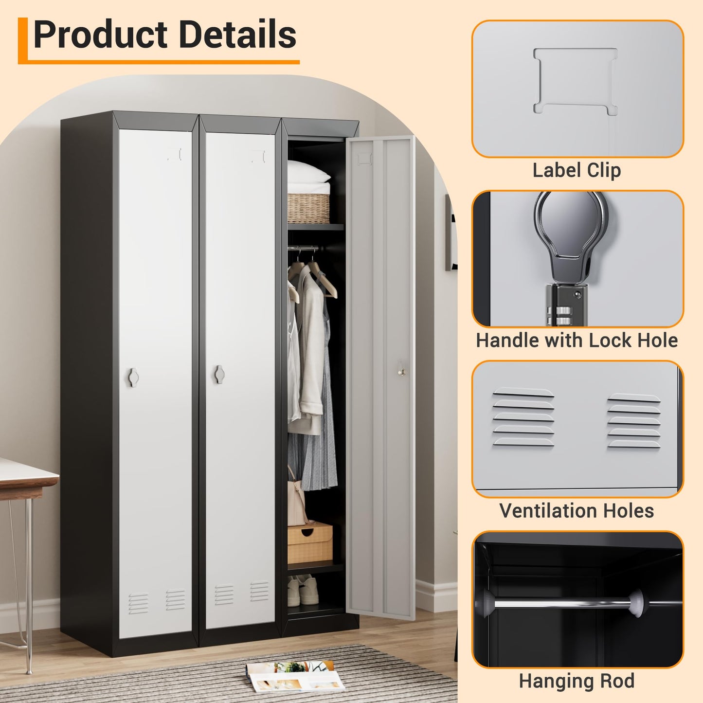 IDEALHOUSE Metal Locker, Metal Storage Cabinet with Shelves and 1 Door, Perfect for Employees and Students, Fits Schools, Garages, Offices, Gyms, and Homes, Easy Assembly, Grey and Black