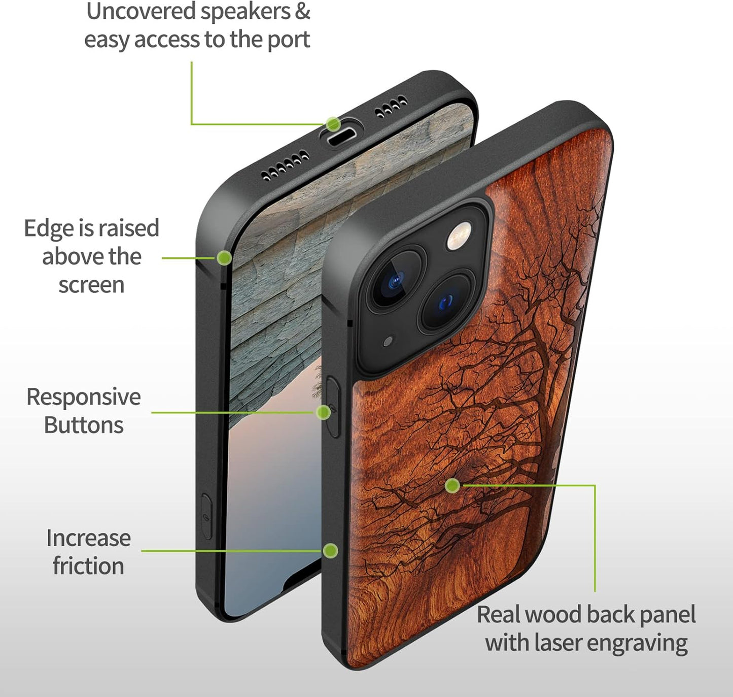 Carveit 13 Magnetic Wood Case for iPhone Case [Hard Real Wood & Soft TPU] Unique & Classy Wooden Shockproof Hybrid
