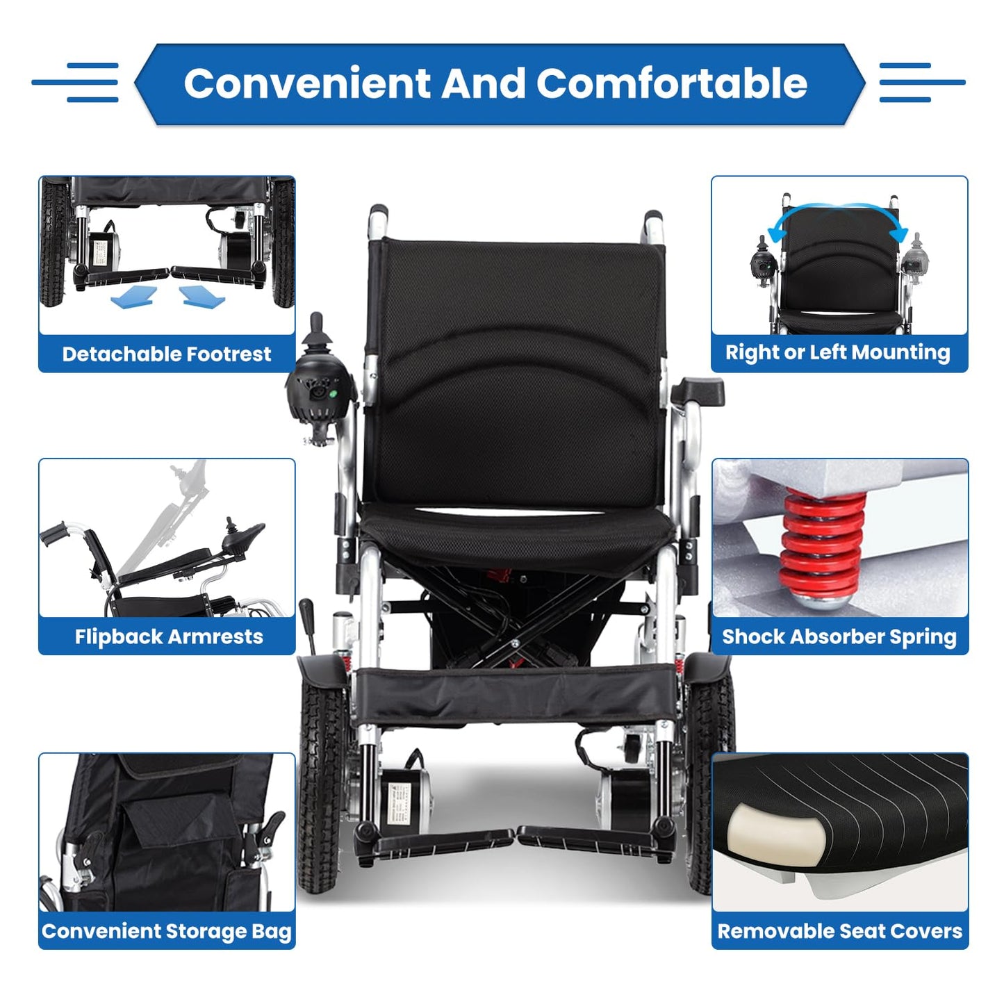 Lightweight Electric Wheelchair,Foldable Power Wheelchairs for Adults,500W All Terrain Motorized Wheelchair,Portable Intelligent Mobility Wheechair for Seniors,Airline Approved Travel Wheelchairs