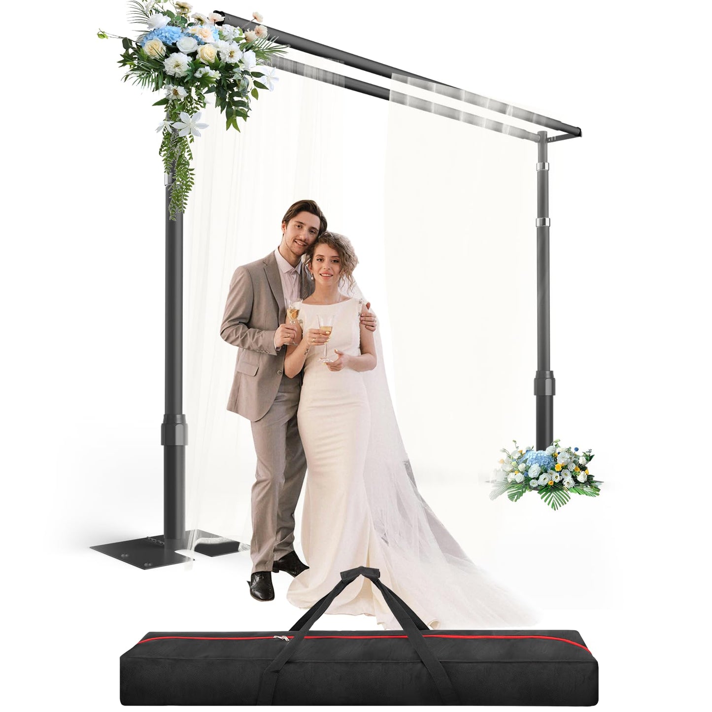 GLOSHOOTING Heavy Duty Backdrop Stand, Double Crossbar Pipe and Drape Kit, Adjustable Metal Frame for Wedding & Birthday Party Decorations 10x10ft-Black