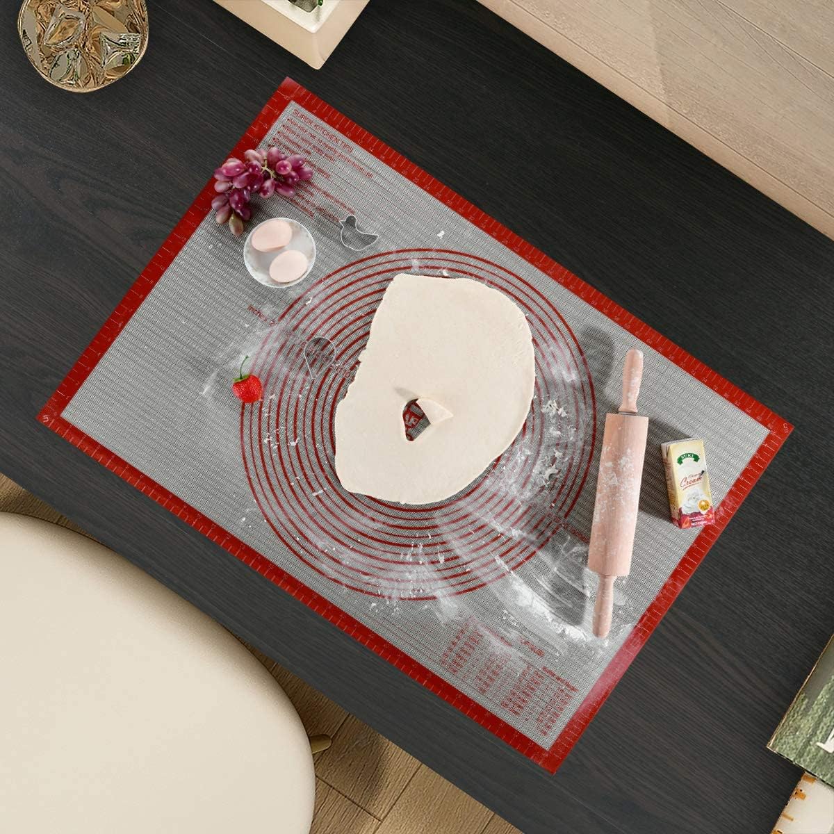 Skiennix Non-Slip Silicone Pastry Mat - Extra Large 36'' x 24'' for Baking & Dough Rolling | Red (Pack of 2)