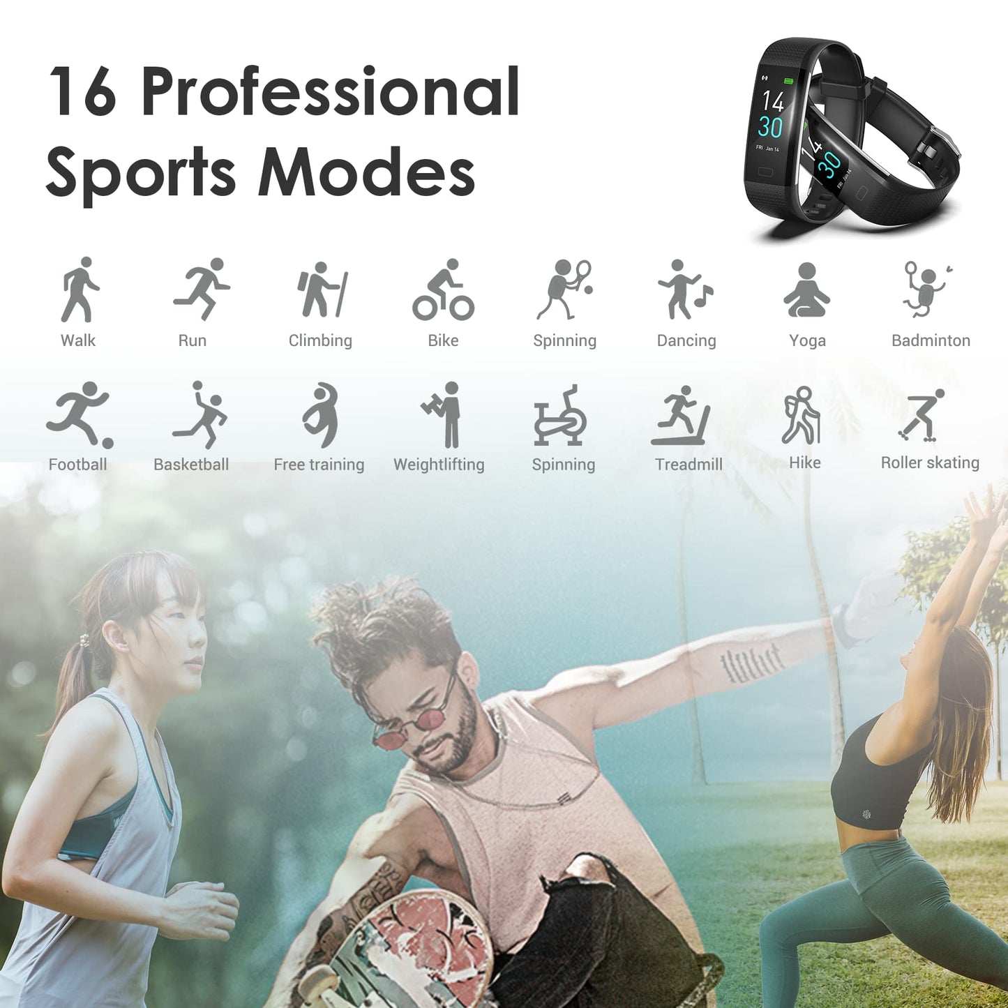 Fitness Tracker for Men and Women, Slim Smart Bracelet with Heart Rate, Sleep & Step Counter, Calorie, Multi Sports Modes, Waterproof Pedometer Activity Tracker Watch for Parents (Black)
