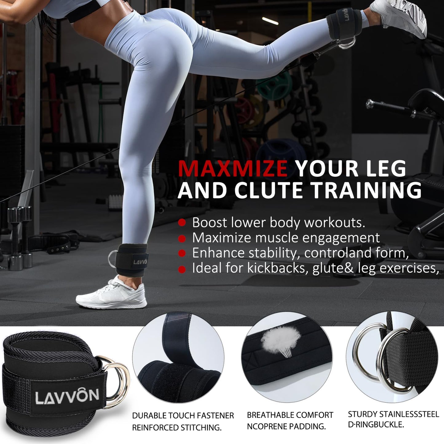 Squat Pad Set - Foam Barbell Pad for Squats Cushion, Lunges & Bar Padding for Hip Thrusts -Standard Olympic Weight Bar Pad,Gym Accessories for Women(Ankle Straps,Wrist Straps for Weightlifting)(Black)