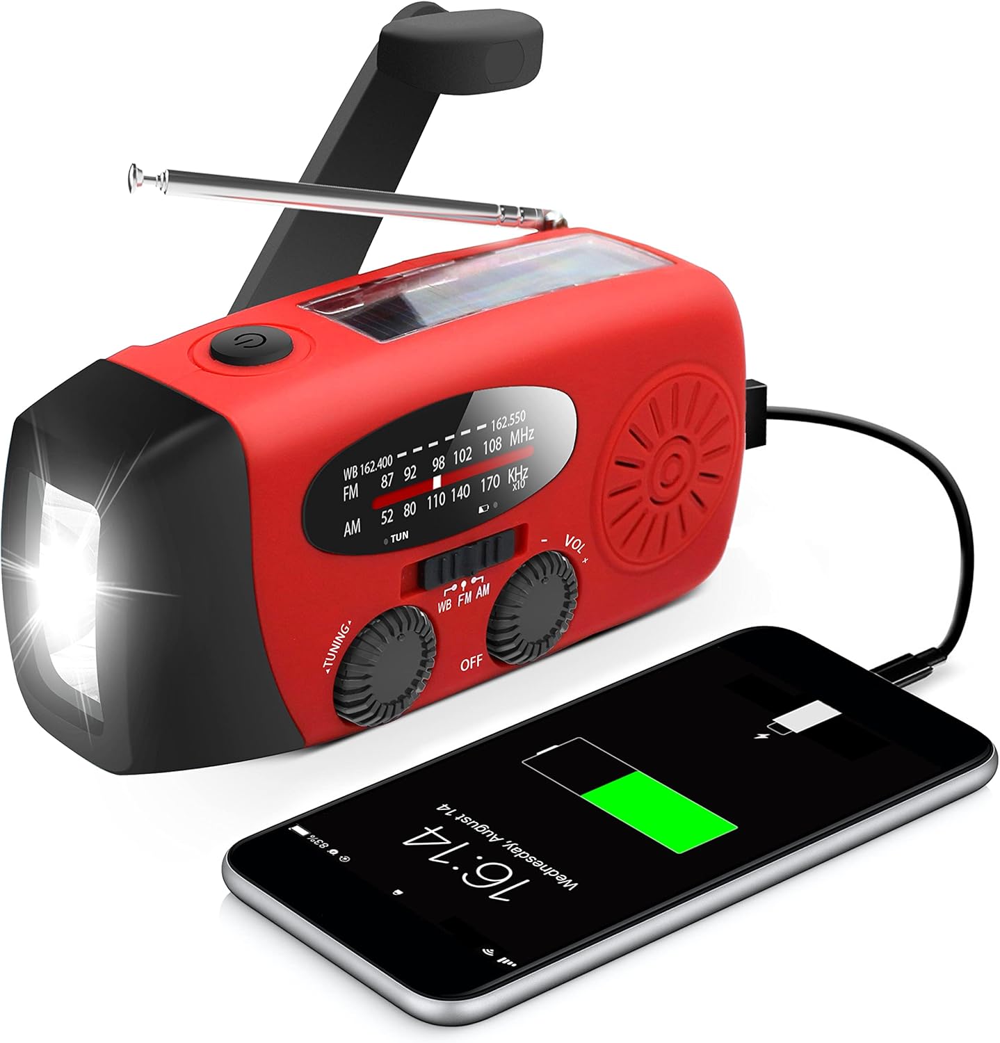 RunningSnail 2000mAh Emergency Hand Crank Radio With LED Flashlight For Emergency, AM/FM NOAA Portable Weather Radio