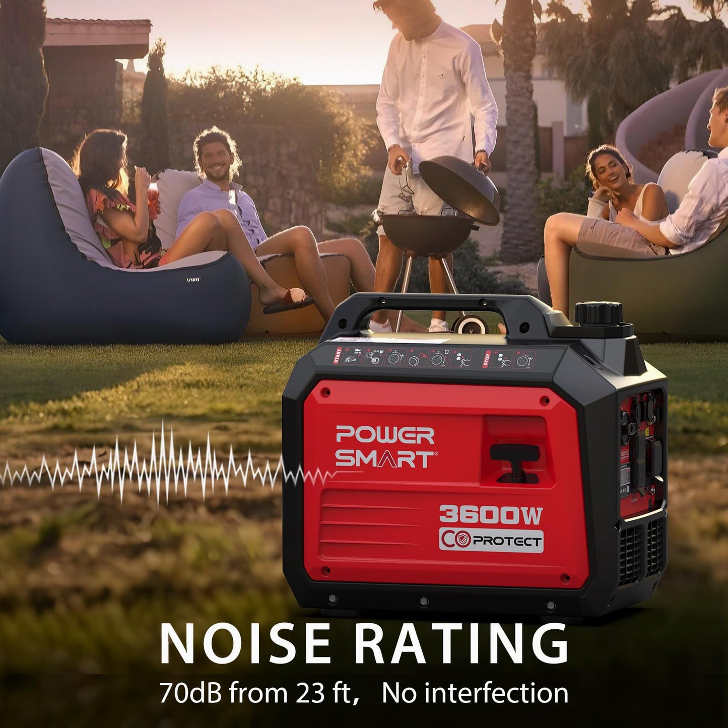 PowerSmart 3600-Watt Portable Inverter Generator, Super Quiet Generators for Home Use, Outdoor Camping, RV Ready 30A Outlet, Digital Display, Parallel Ready, EPA Compliant