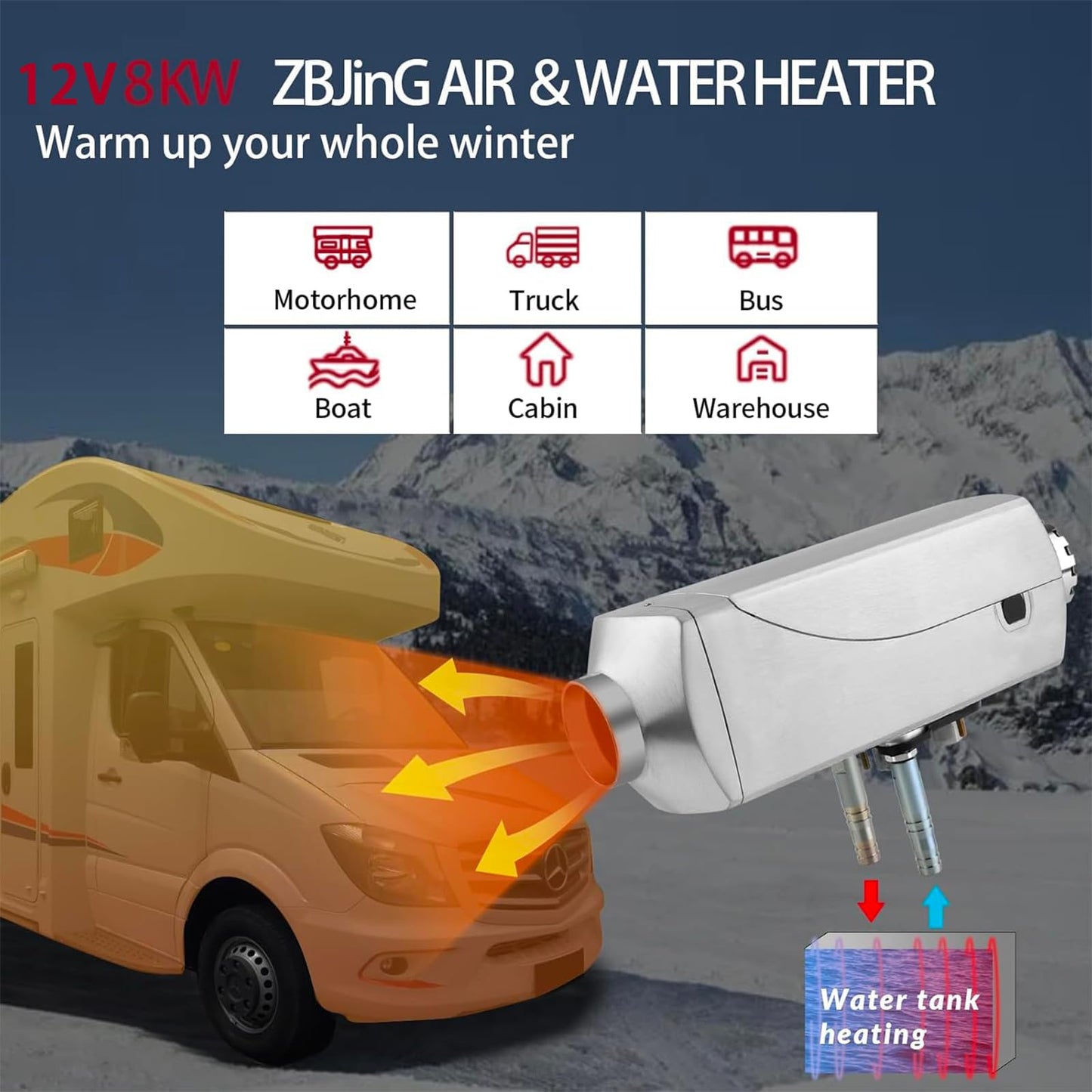 8kW Diesel Heater 12V，All-in-One Water - Air Heater with LCD Display,Automatic Water Temperature Control,for RV Water Tank Heating,Diesel Parking Heater for RVs, Trucks, Ships