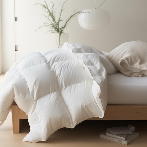 Maple&Stone Queen Size Feather Down Comforter - Ultra Soft 100% Cotton Cover | All Season Fluffy Duvet Insert 90 x 90 Inches