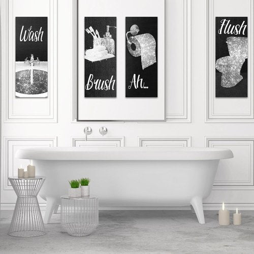 Chinco Funny Bathroom Wall Art | 4-Piece Glam Decor Set for Women | Modern Wood Hanging Decor (Black & White)