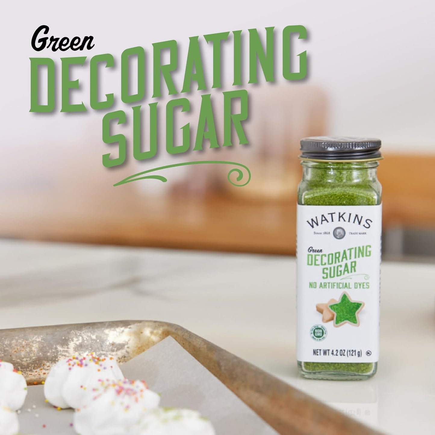 Watkins Green Decorating Sugar - Non-GMO, Kosher, No Artificial Dyes - 4.2 Ounce Pack