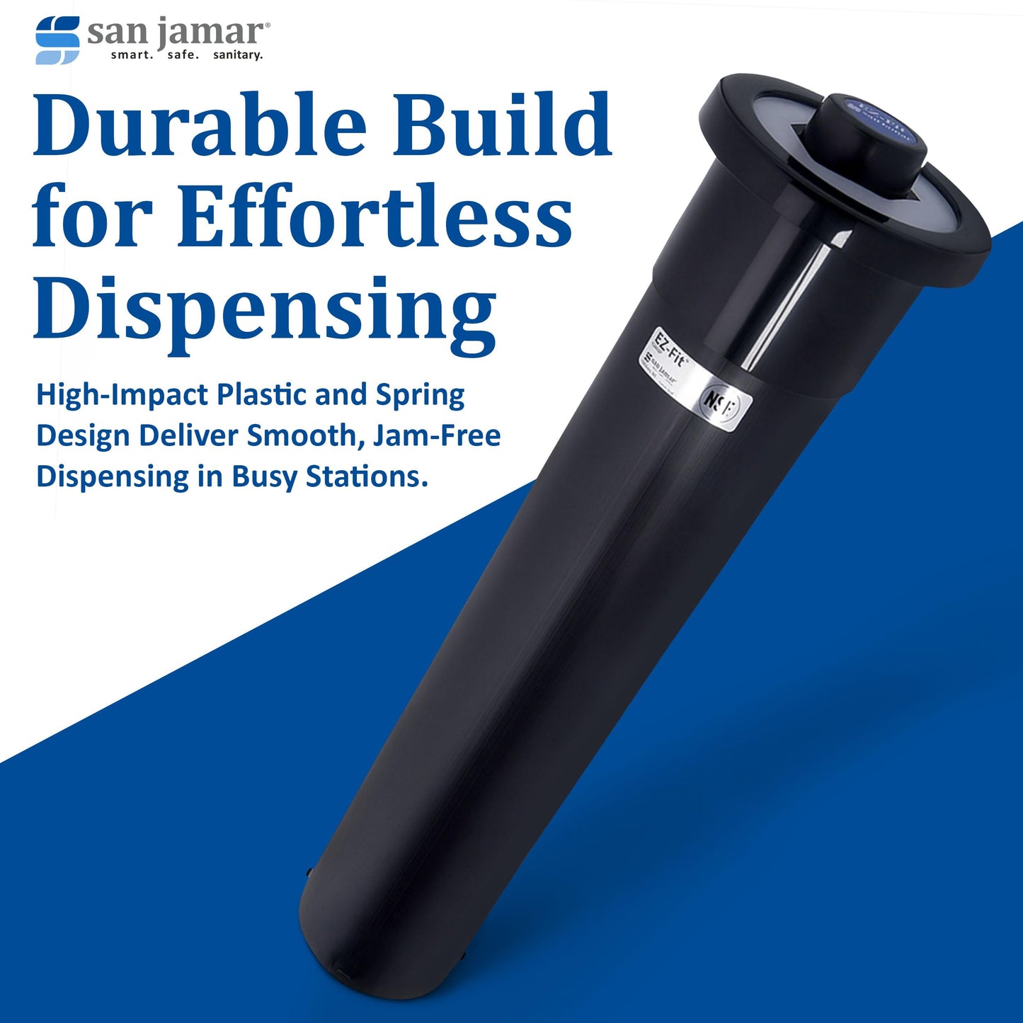 San Jamar Ez Fit Surface Mount Cup Dispenser Fits 6 - 24 Oz Cups with Interchangeable Gaskets for Restaurants, Dining Halls, and Fast Food, Plastic, 18 Inches, Black