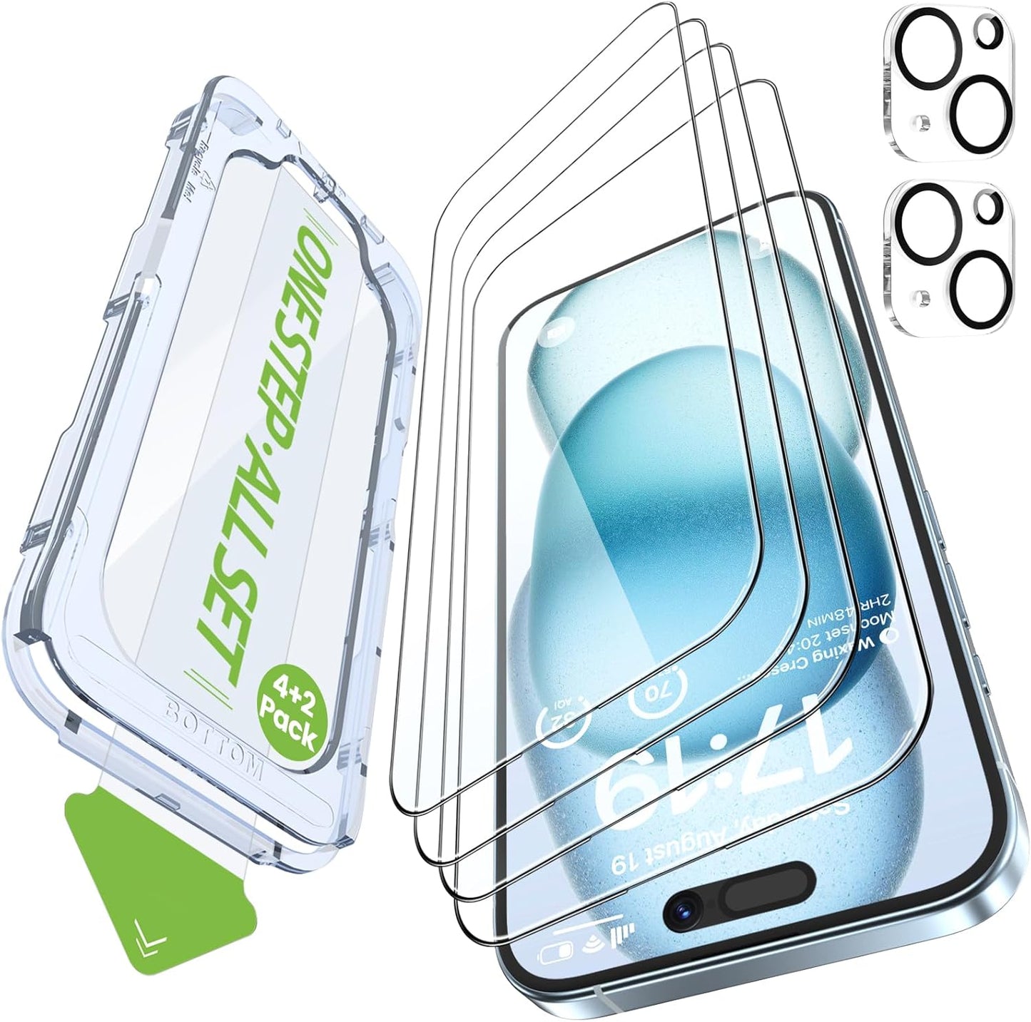 4 Pack 15 2-Pack Protector[99.99% Clear][9H Touch][Anti-fingerprint],4+2 iGluz for iPhone Screen Protector with Camera