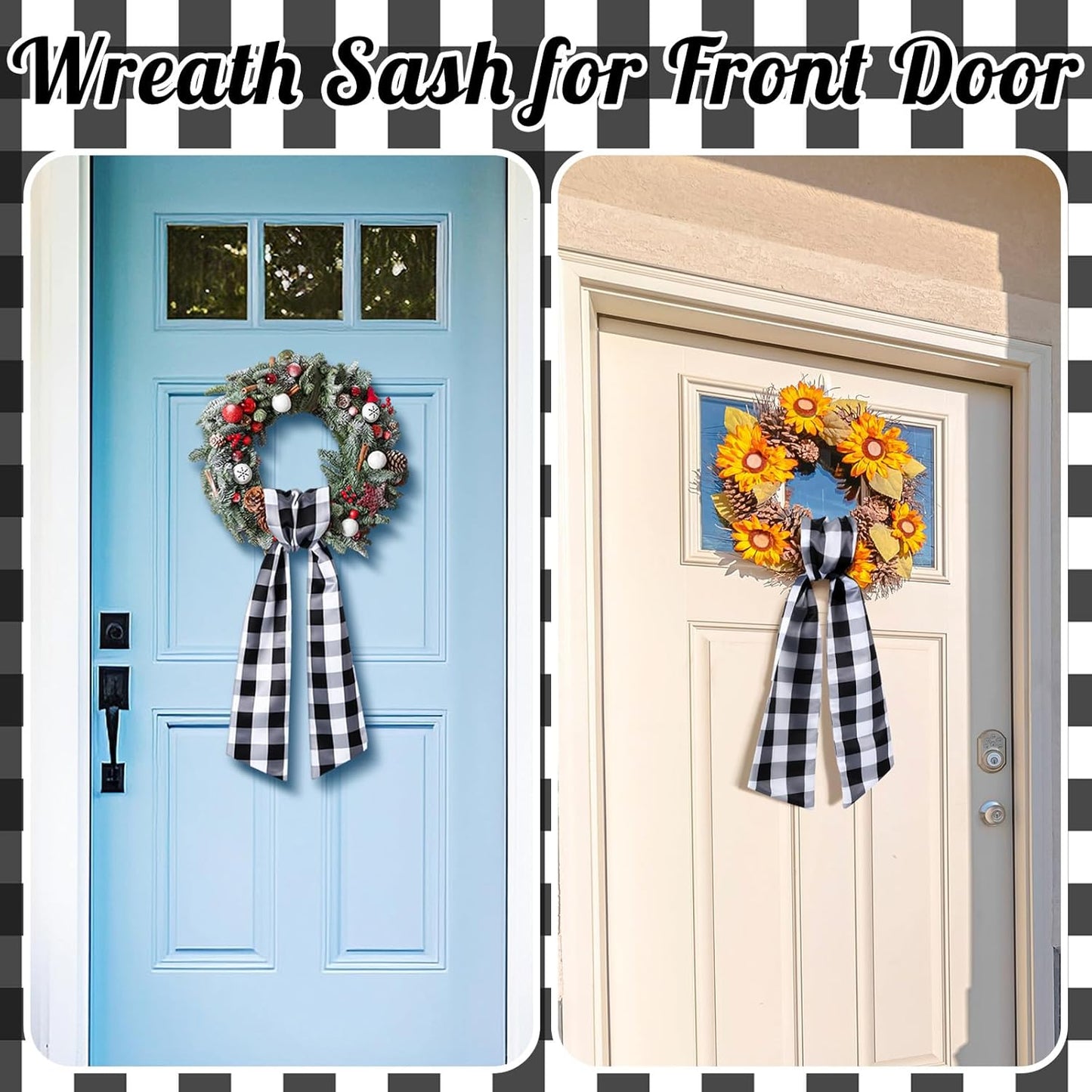 VitalCozy Wreath Sash - Satin Ribbon for Embroidery Monogram Garland | Plaid Design for Indoor/Outdoor Decor