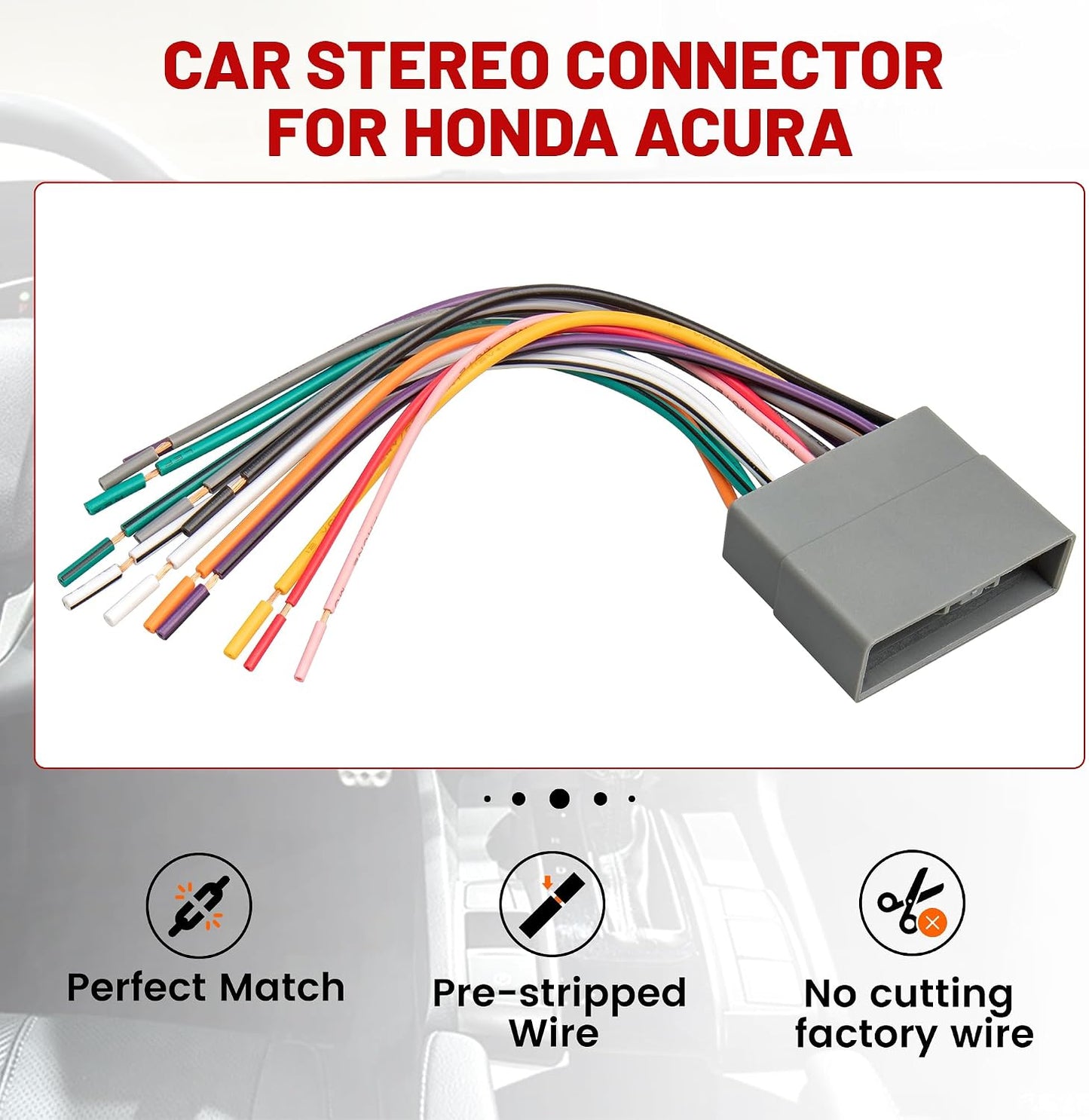 2007-2011 1989-2015 RED WOLF Radio Wiring Harness Compatible with Honda Civic CR-V Odyssey Pilot Acura RDX NSX RL TL