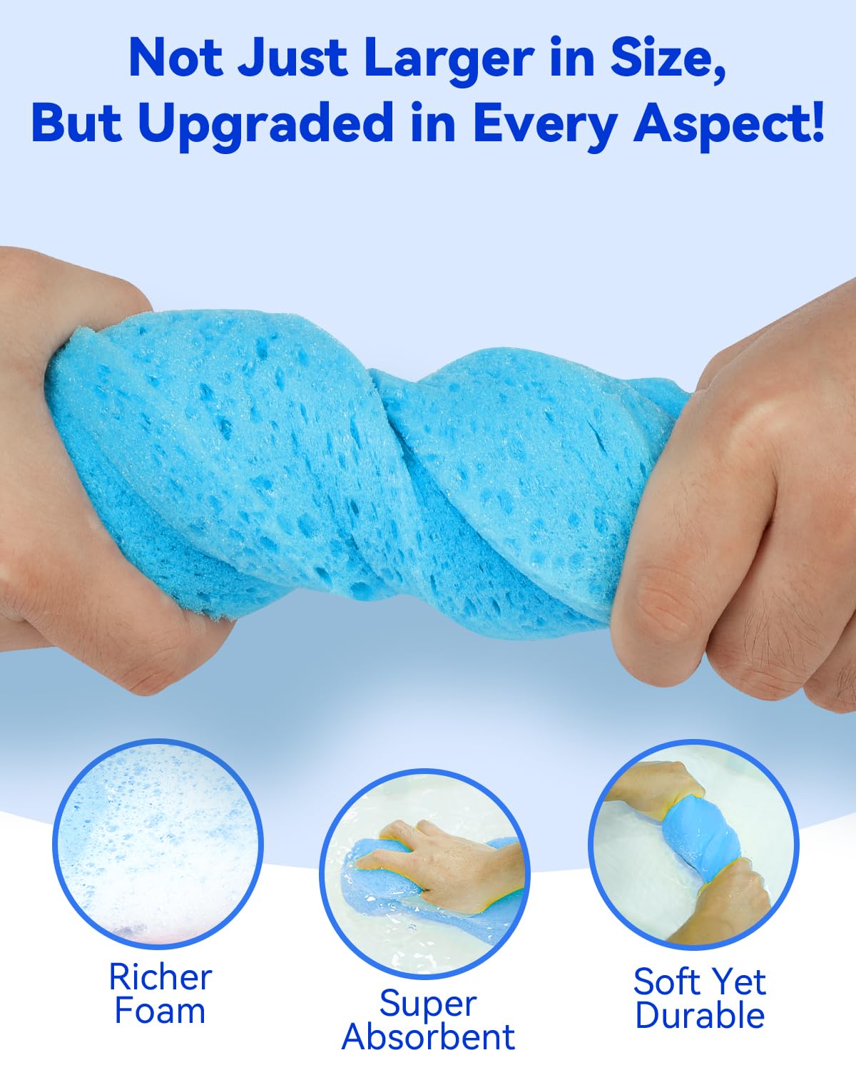 Temede 5-Pack Car Wash Sponges, 9.1" x 4.3" x 2.4" Large Sponges, Extra Thick Foam Kit for All-Purpose Cleaning, Ideal Washing Sponges for Kitchen, Bathroom, Household