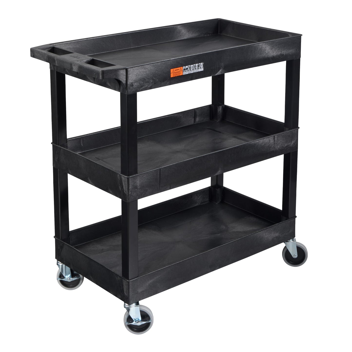 Tubstr 3-Tier Rolling Utility Cart with Wheels | Supports 300 lbs. Total | Heavy-Duty Capacity for Garage Storage, Office Spaces, & Kitchen Use | Durable Tool Cart with Locking Wheels (Black, 32 x 18)